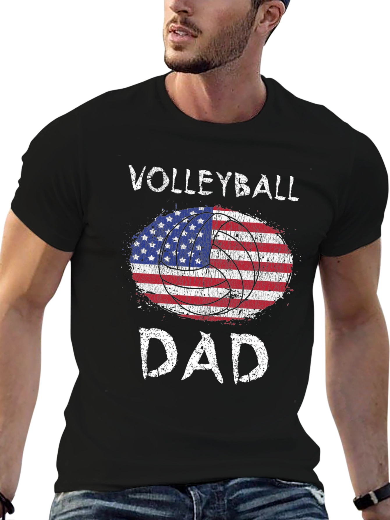 Volleyball Dad USA Flag Graphic T-Shirt
