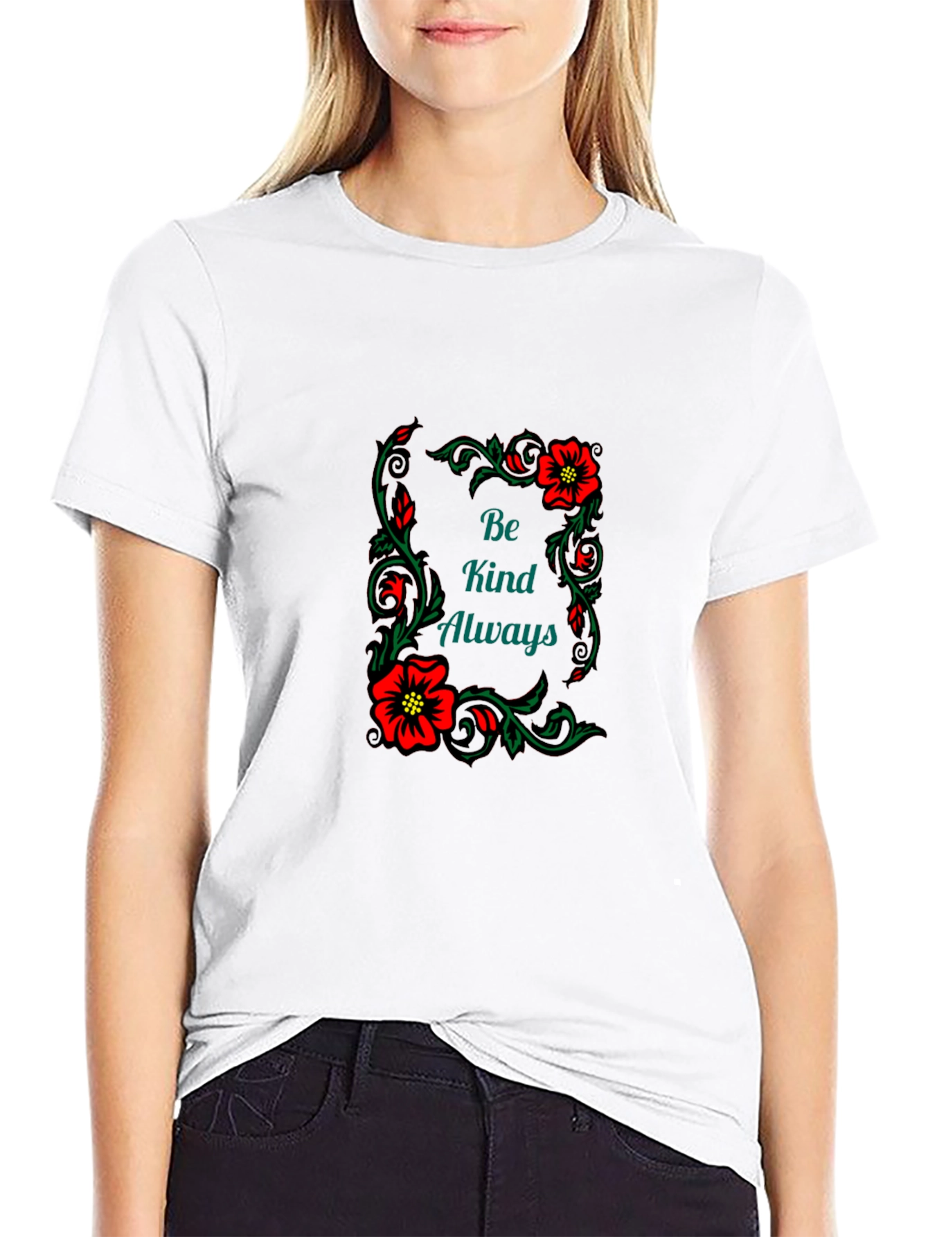 Kindness Always Floral Graphic Tee - Black