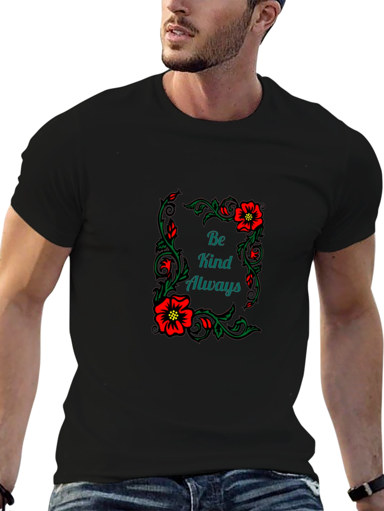 Kindness Always Floral Graphic Tee - Black