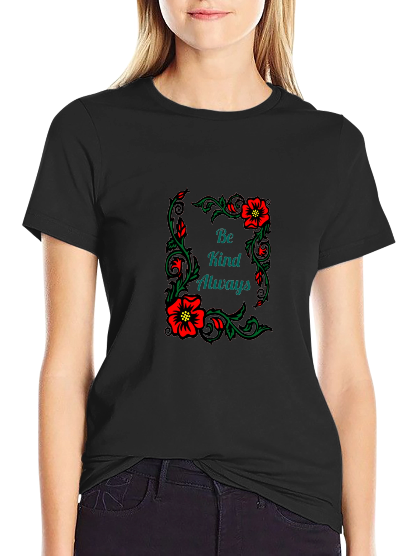 Kindness Always Floral Graphic Tee - Black