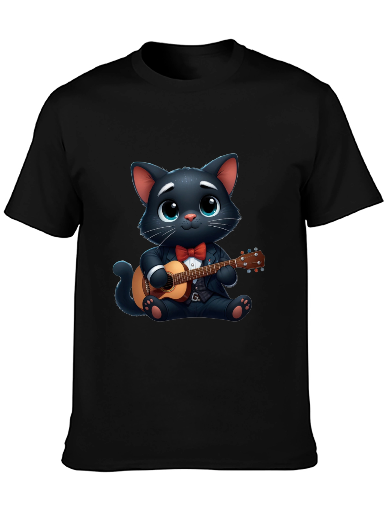 Cat Playing Guitar T-Shirt - Cute Cartoon Animal Tee