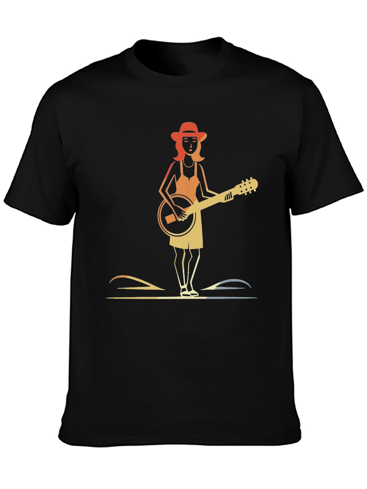 Banjo Girl Graphic Tee - Retro Style Black T-Shirt
