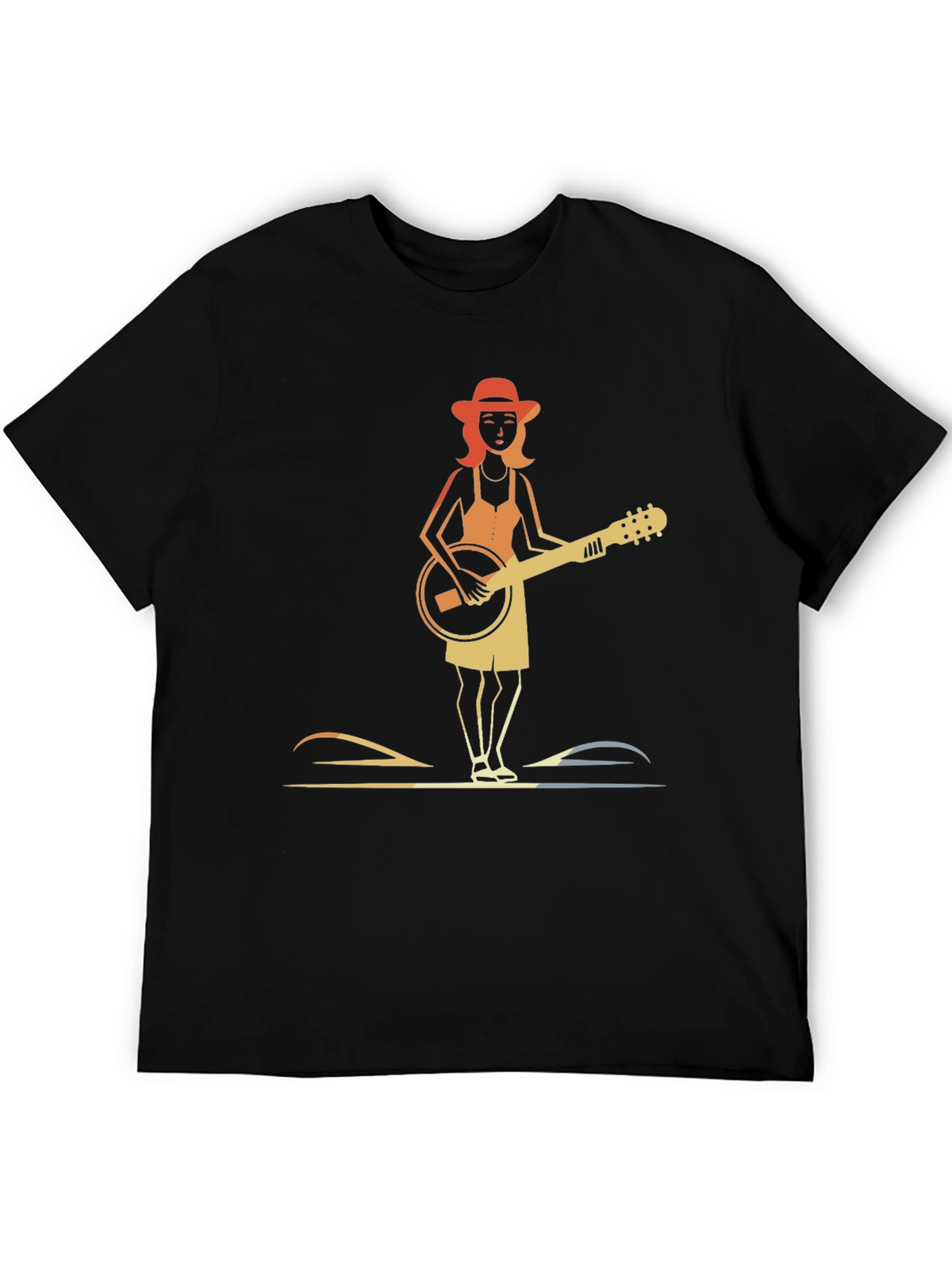 Banjo Girl Graphic Tee - Retro Style Black T-Shirt