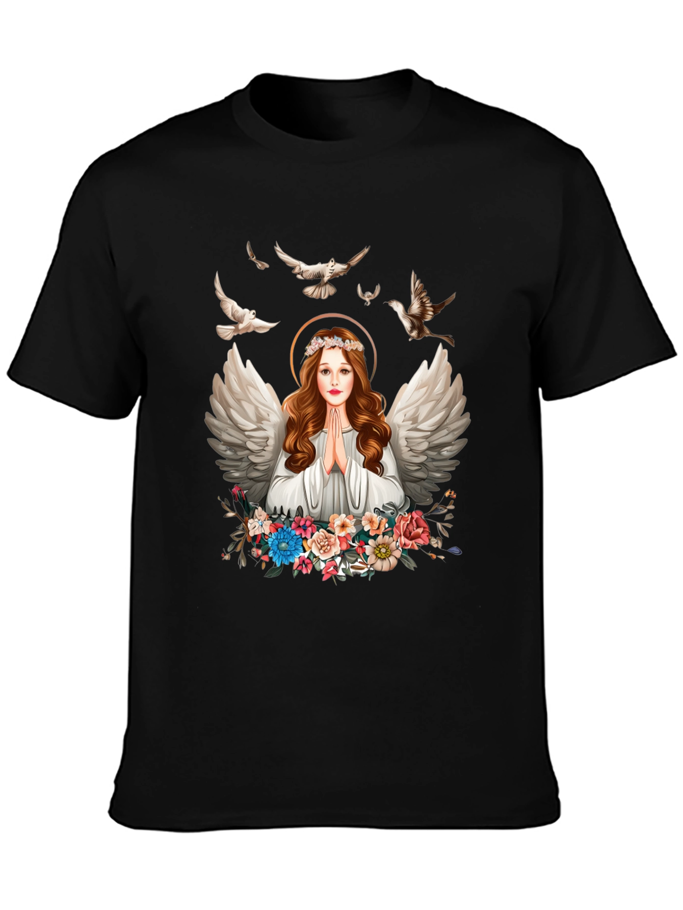 Angel Wings Floral Black T-Shirt
