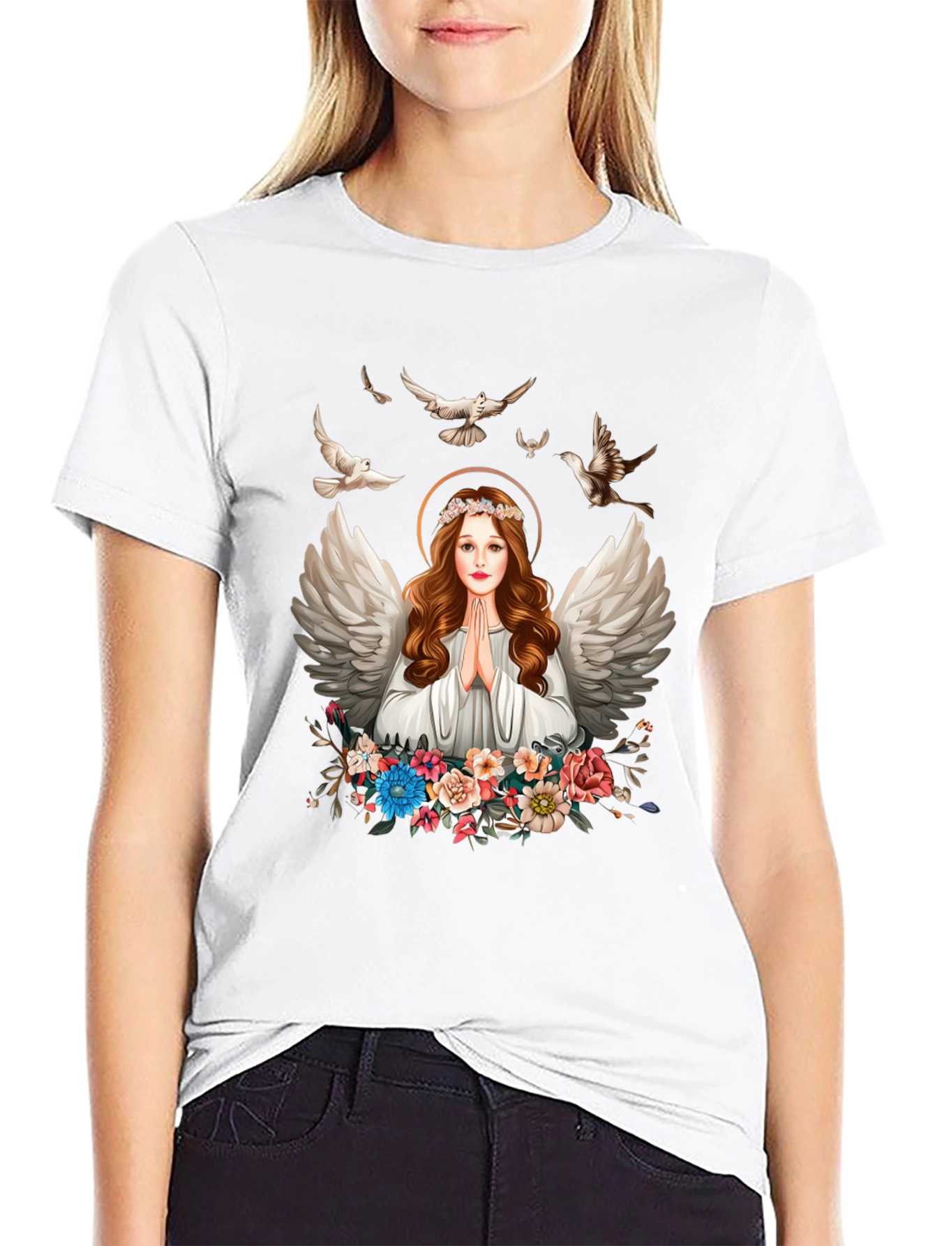 Angel Wings Floral Black T-Shirt