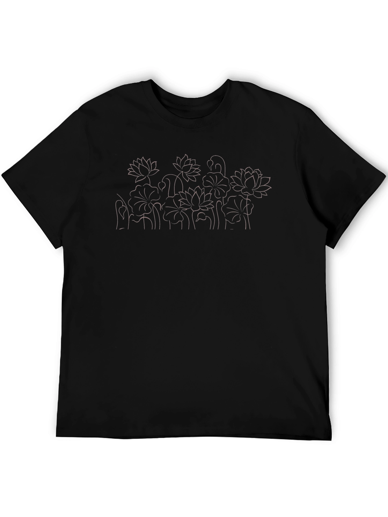 Floral Line Art Black T-Shirt