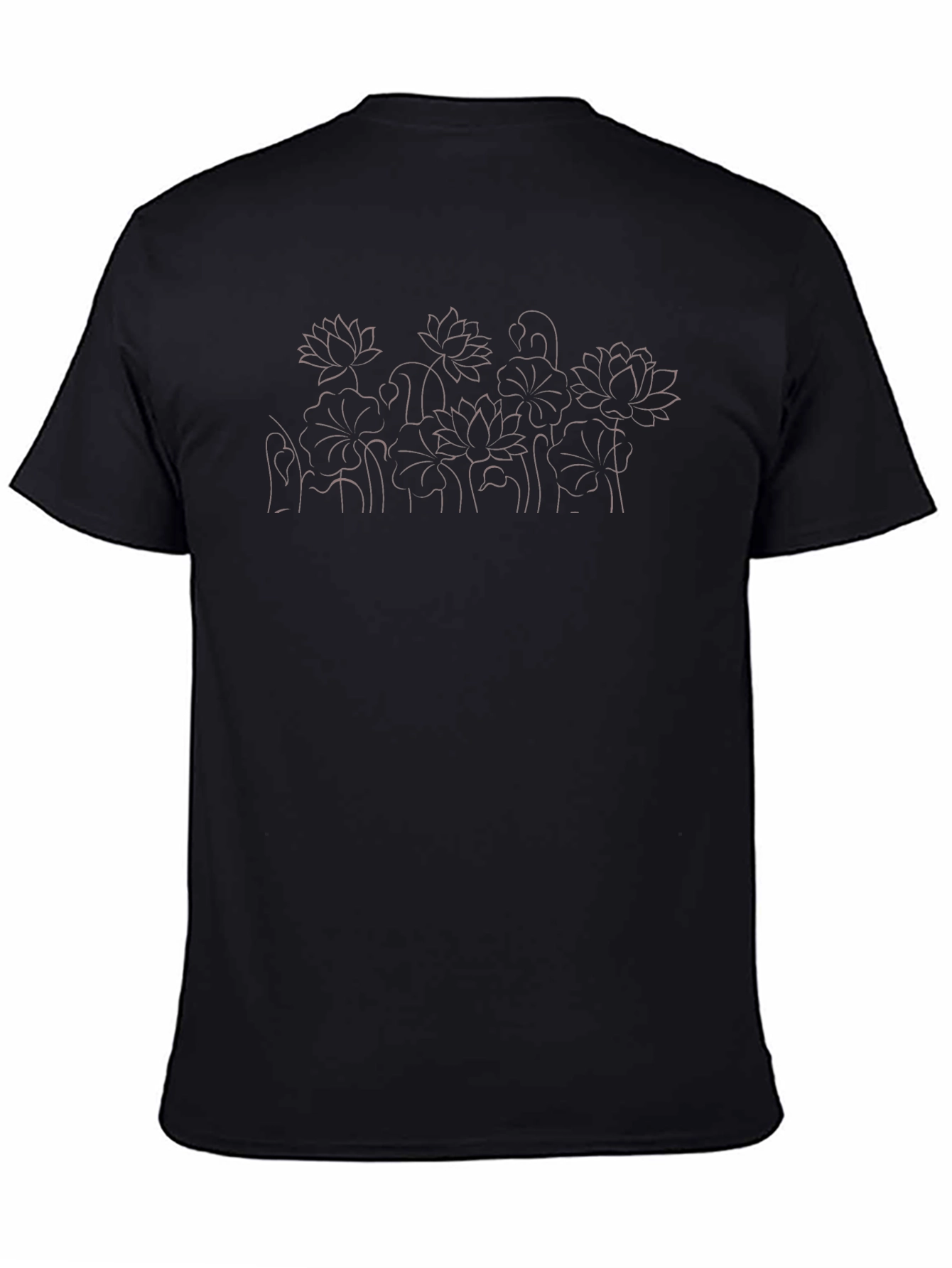 Floral Line Art Black T-Shirt