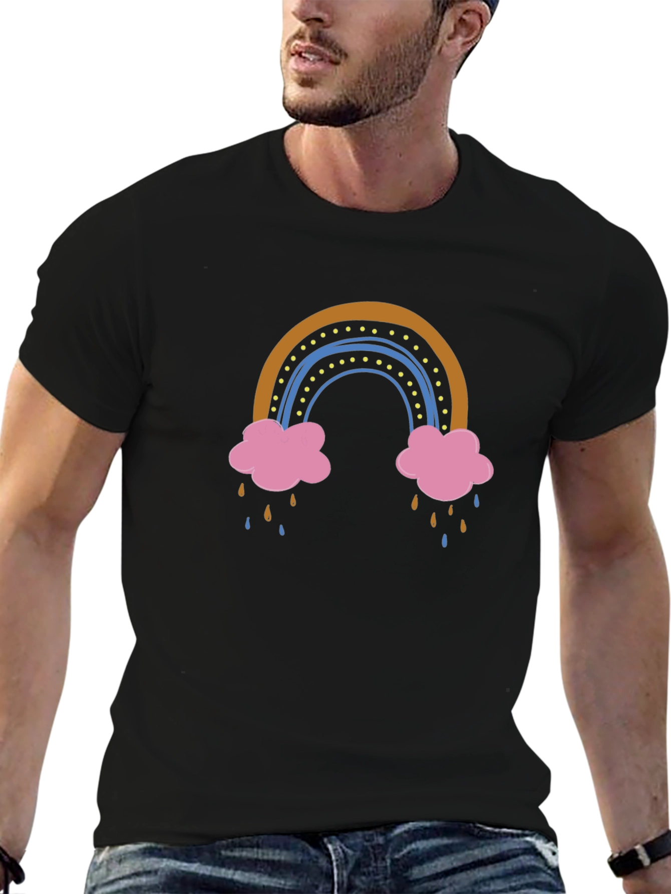 Rainbow Cloud Graphic Print Mens Black T-Shirt
