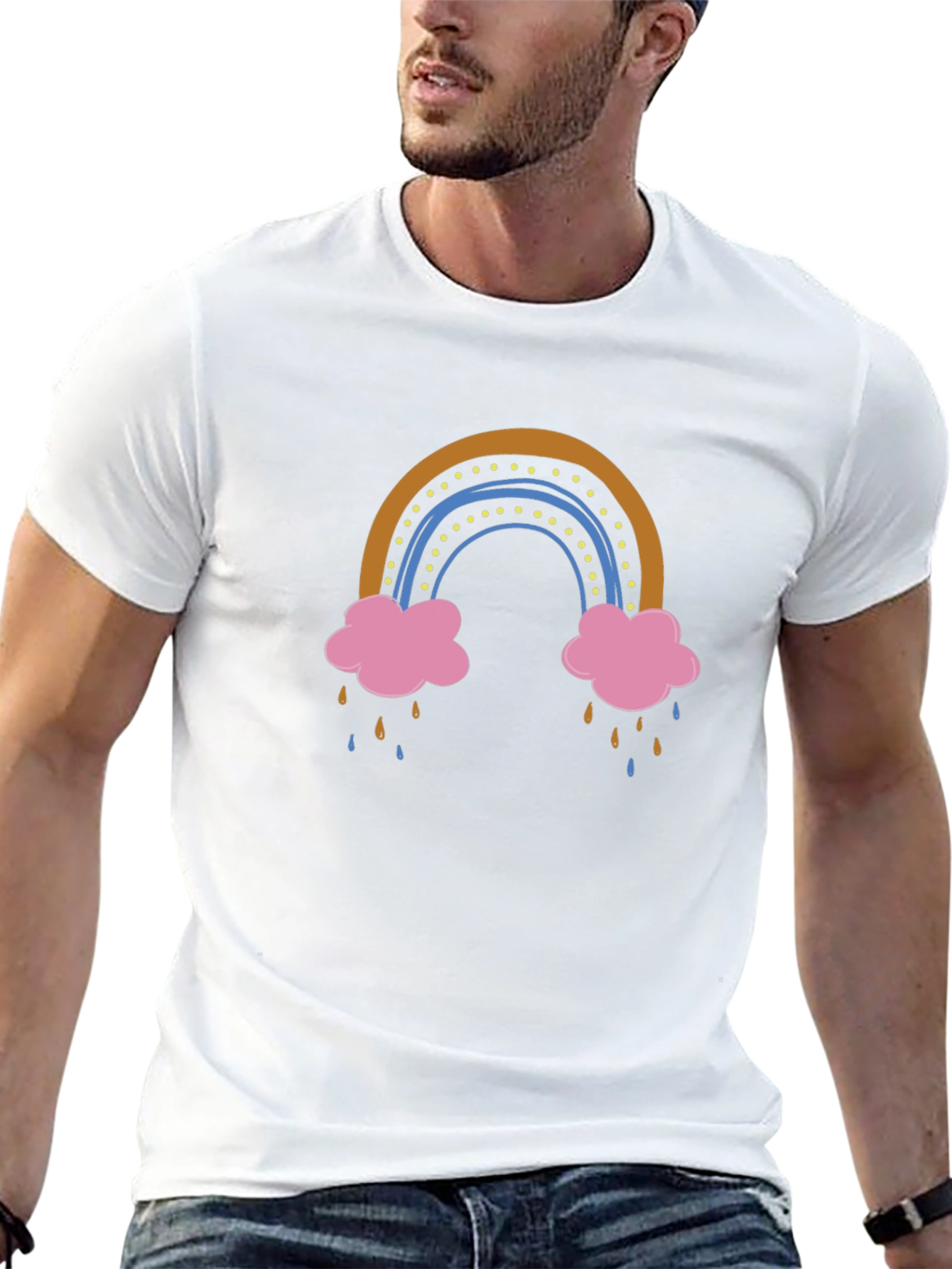 Rainbow Cloud Graphic Print Mens Black T-Shirt