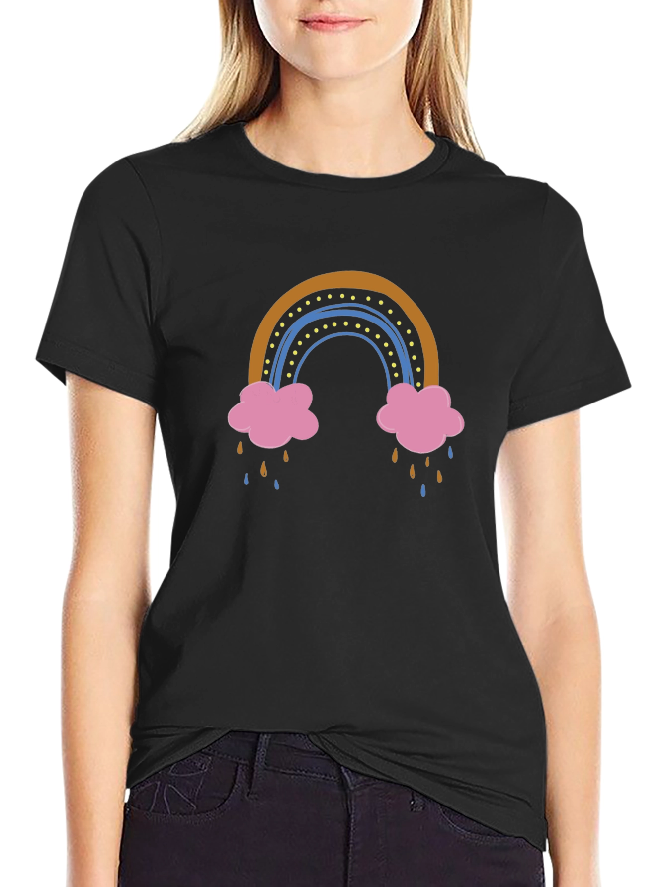 Rainbow Cloud Graphic Print Mens Black T-Shirt