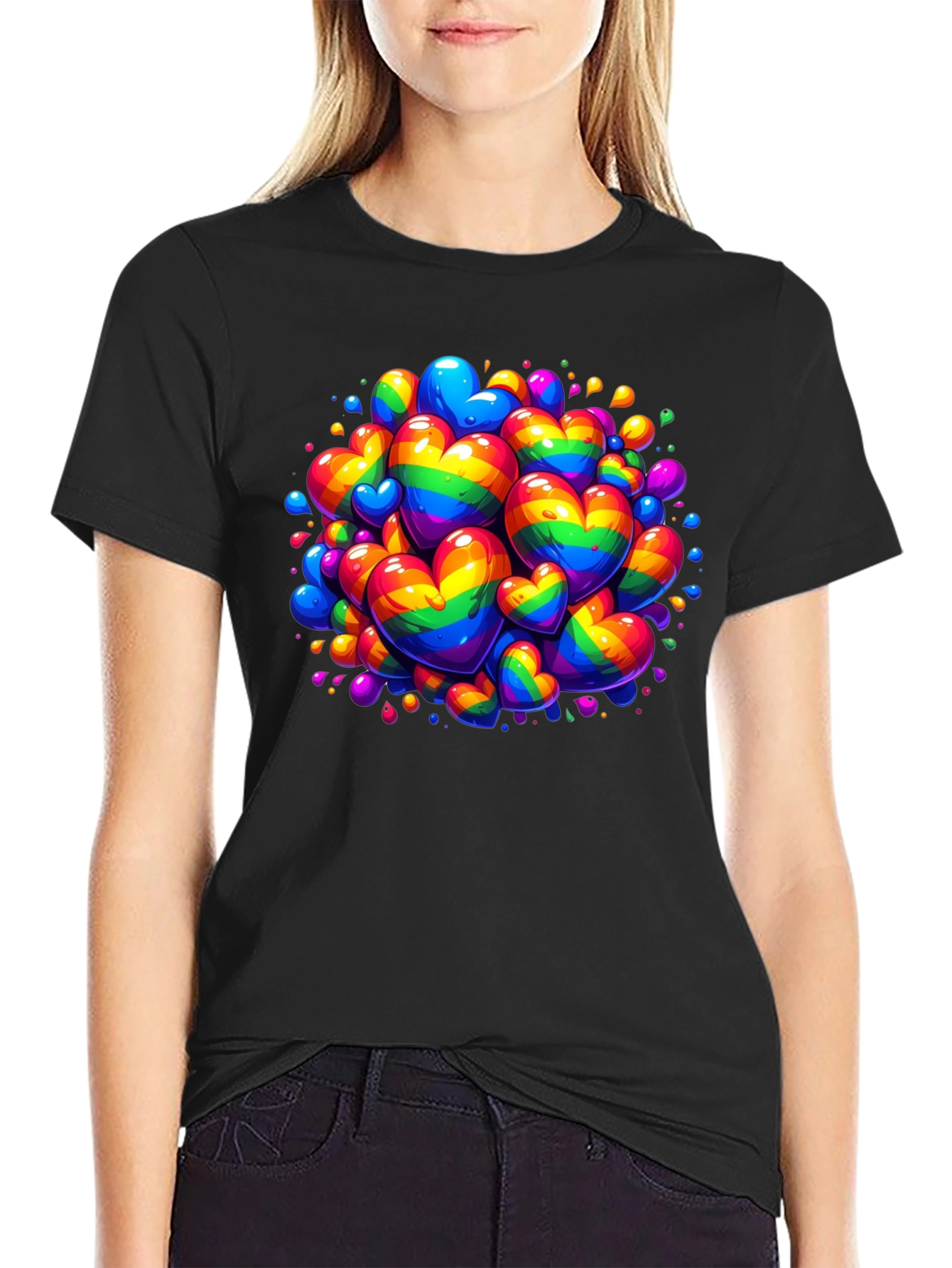Rainbow Hearts Graphic Tee - Pride Month Apparel