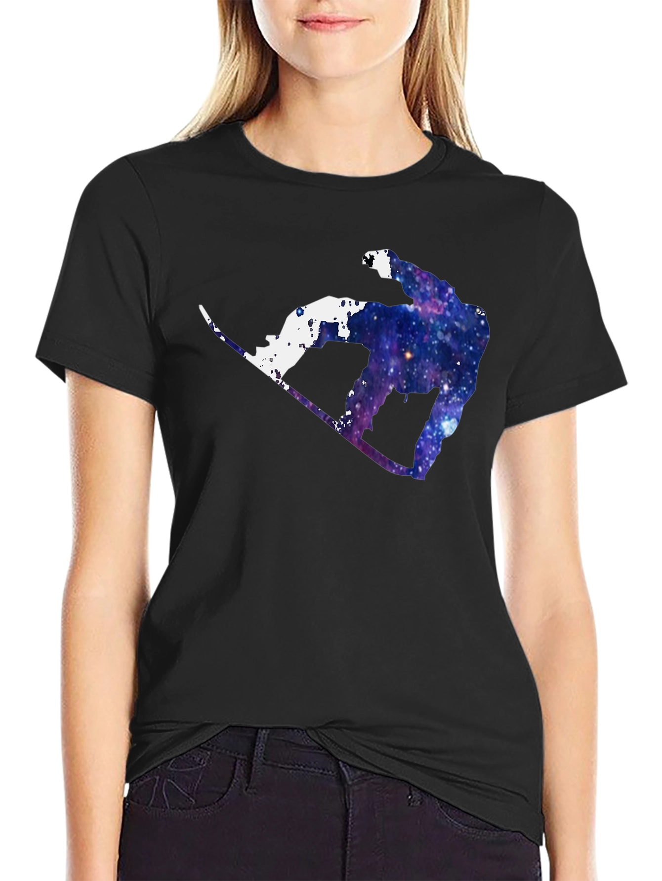 Galaxy Snowboarder Graphic Tee - Cosmic Style