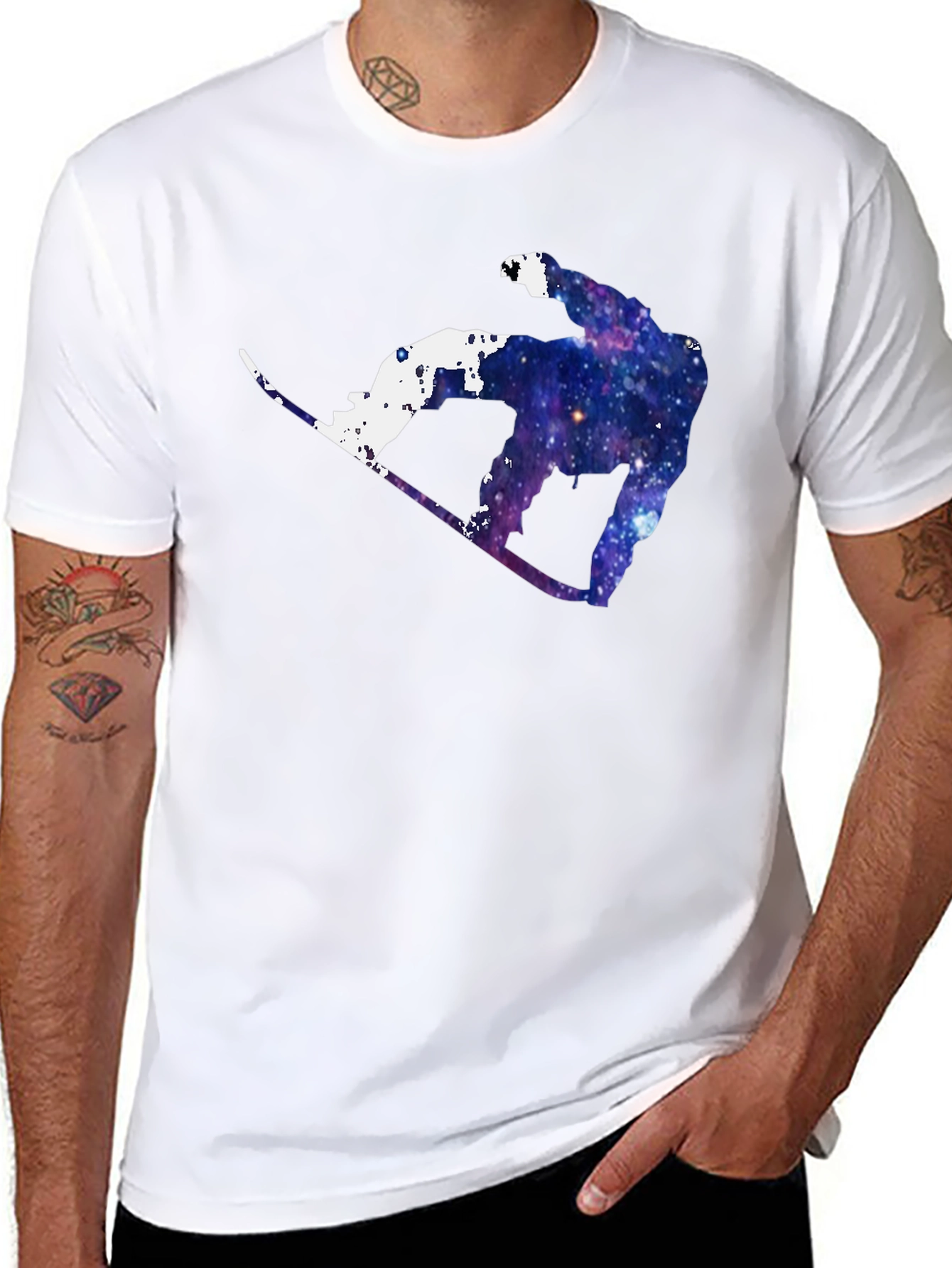Galaxy Snowboarder Graphic Tee - Cosmic Style