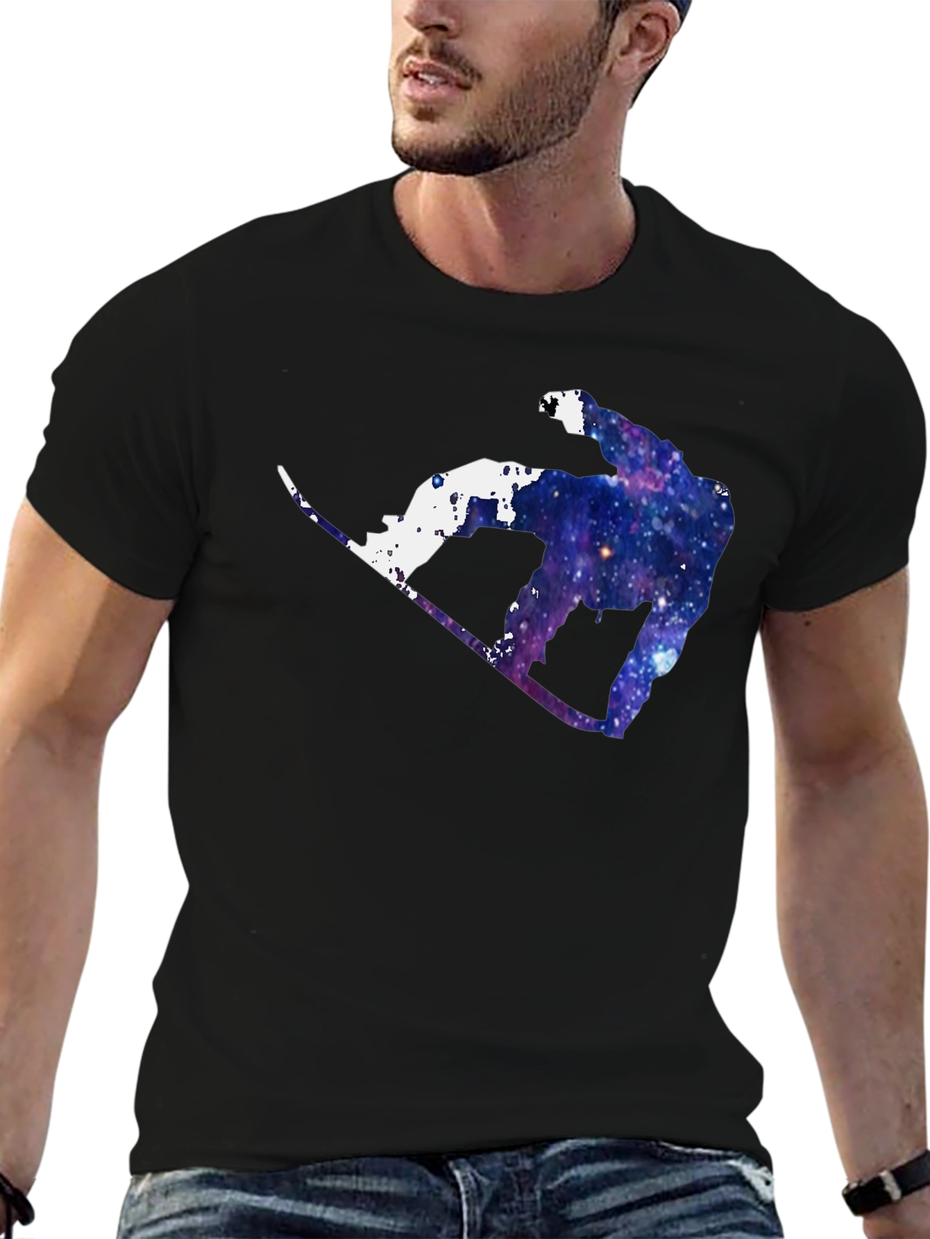 Galaxy Snowboarder Graphic Tee - Cosmic Style