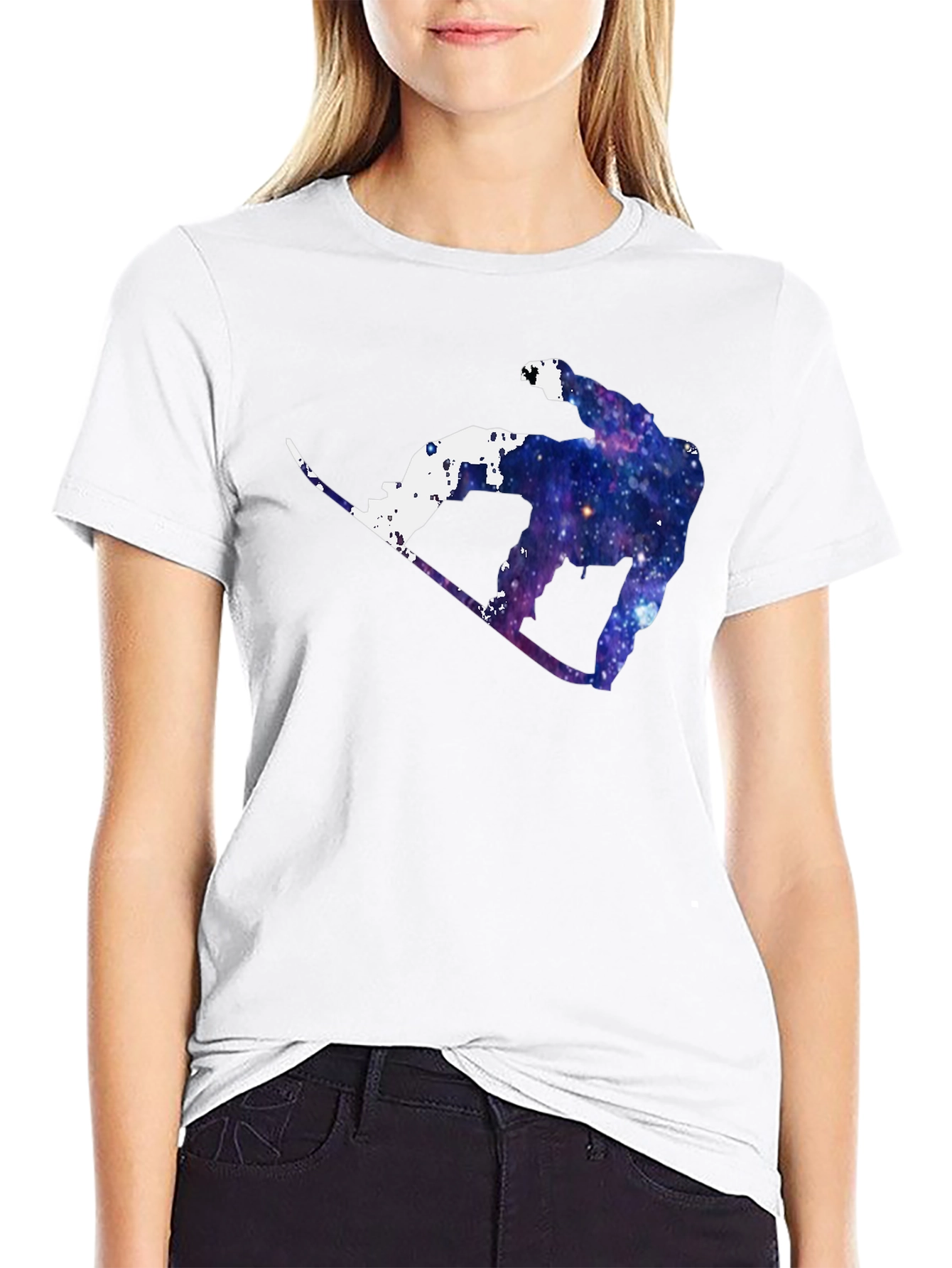 Galaxy Snowboarder Graphic Tee - Cosmic Style