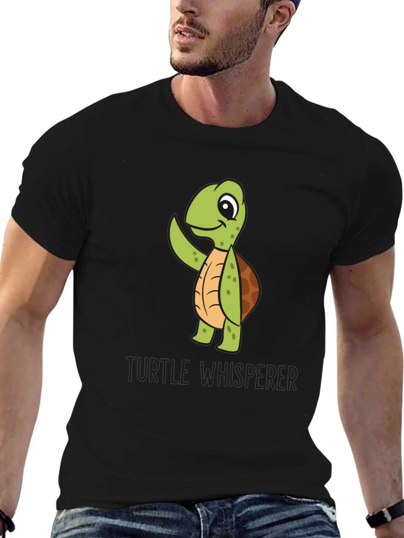 Turtle Whisperer Graphic Tee - Black Cotton T-Shirt