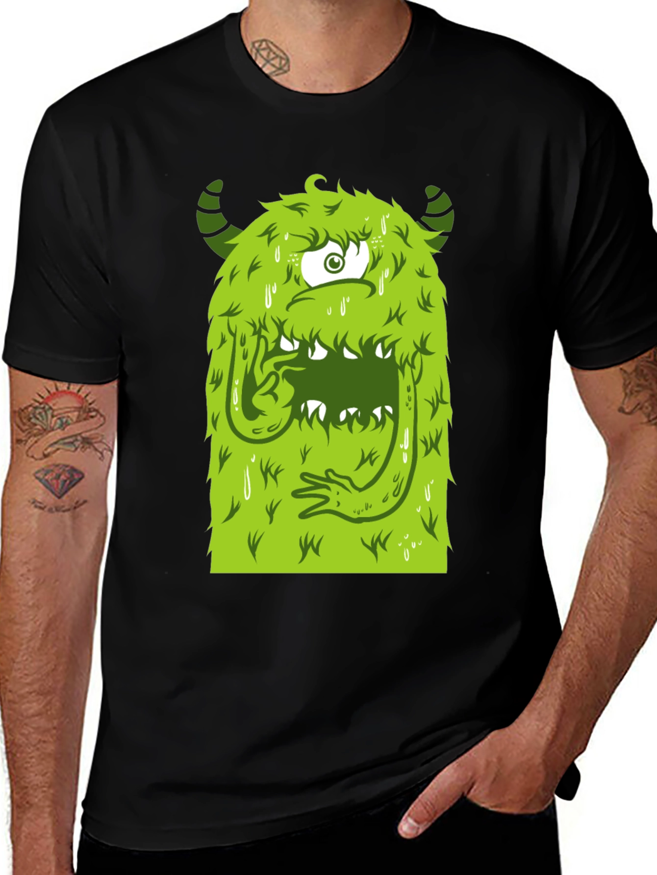 Monster Graphic Tee - Black Cotton T-Shirt