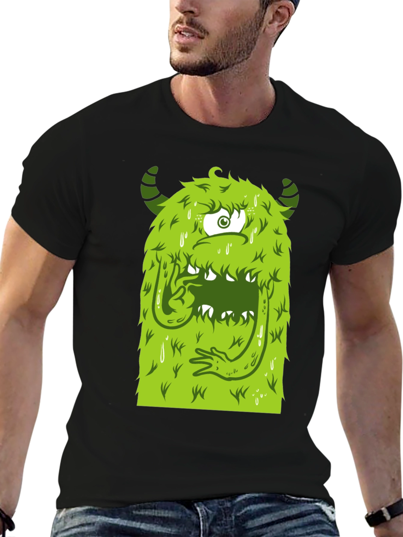 Monster Graphic Tee - Black Cotton T-Shirt