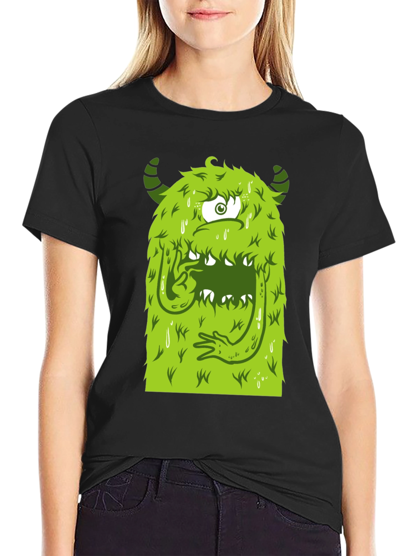Monster Graphic Tee - Black Cotton T-Shirt
