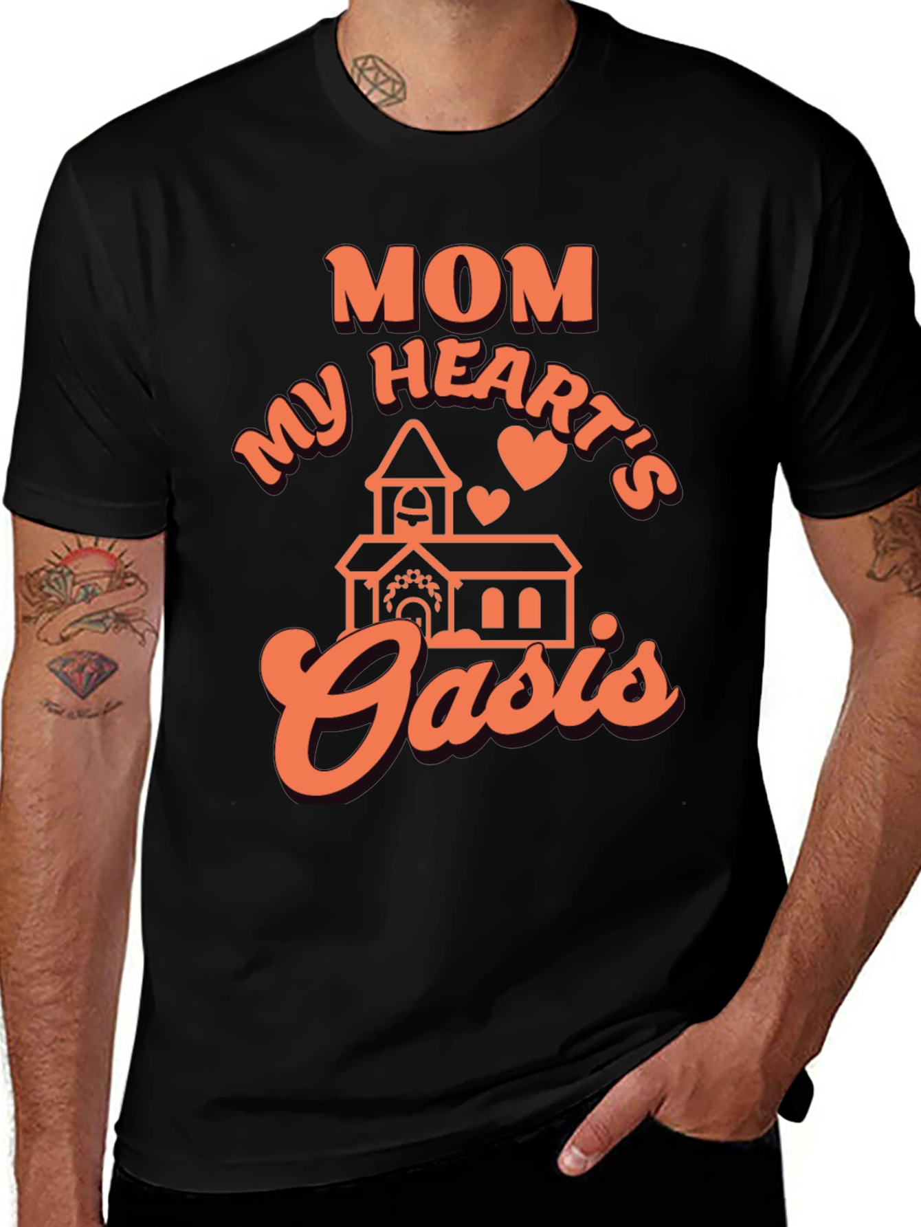 Mom My Hearts Oasis Black Graphic Tee