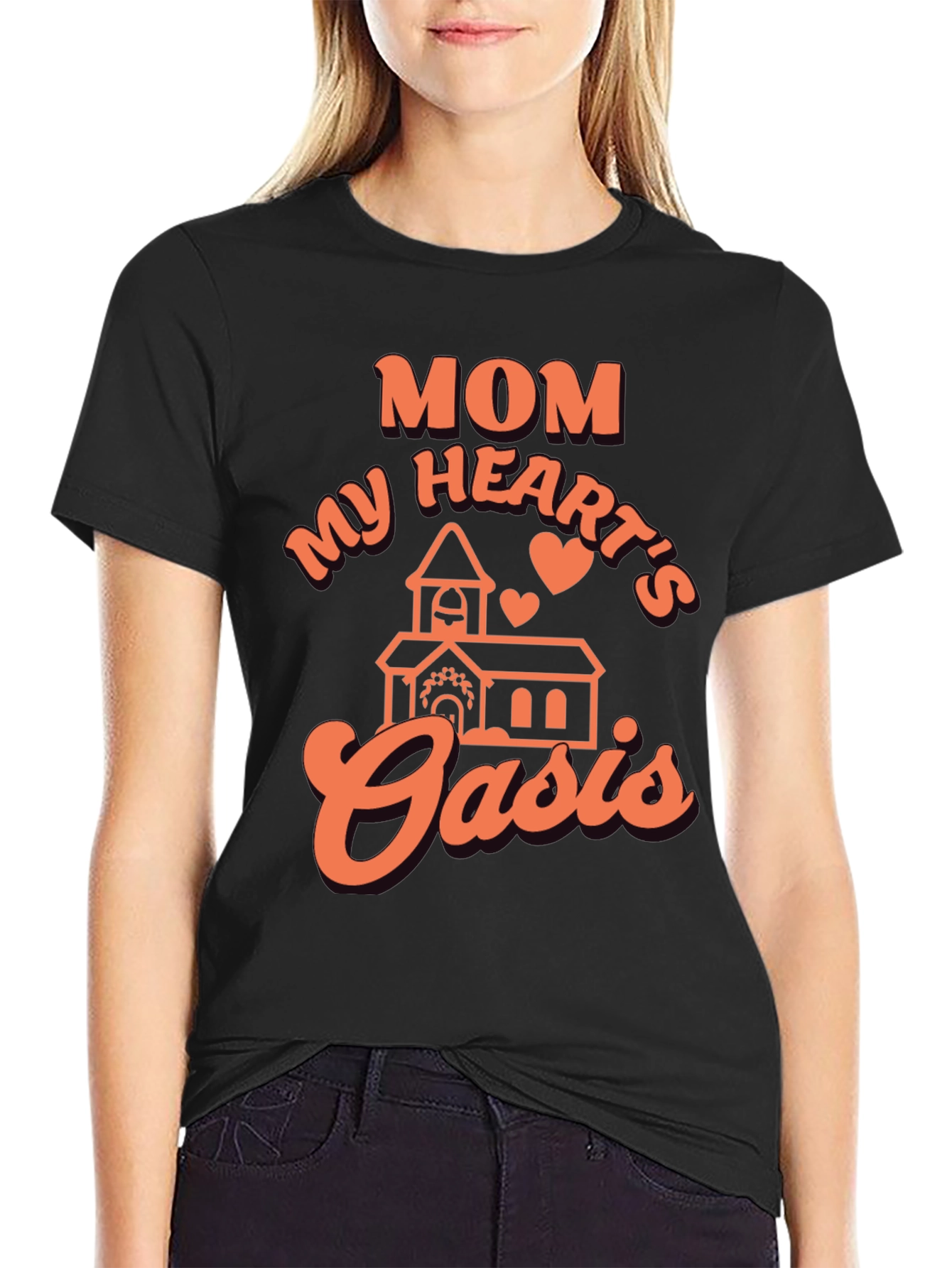 Mom My Hearts Oasis Black Graphic Tee