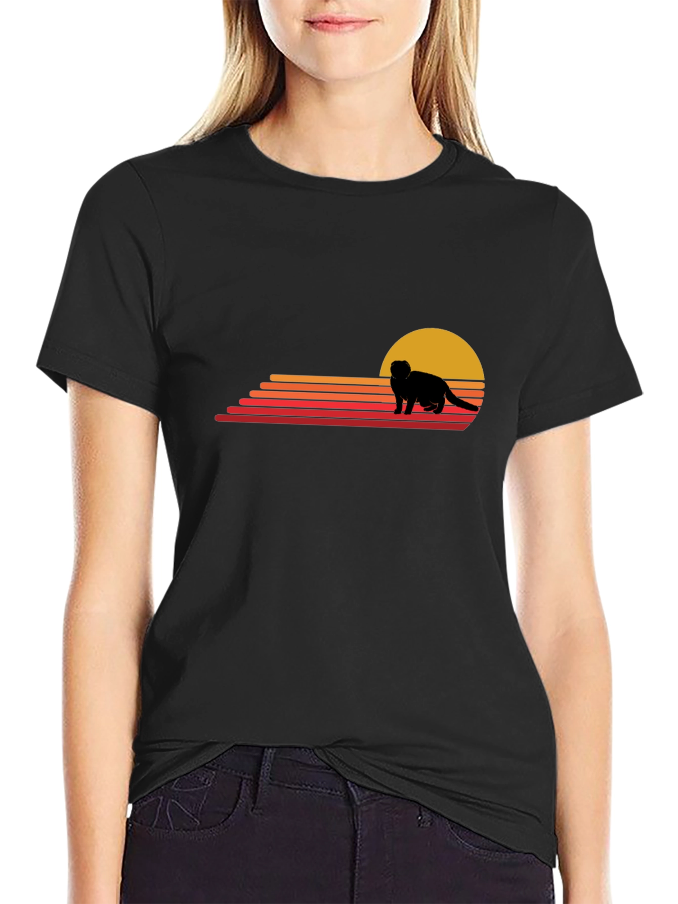 Retro Ferret Sunset Graphic T-Shirt