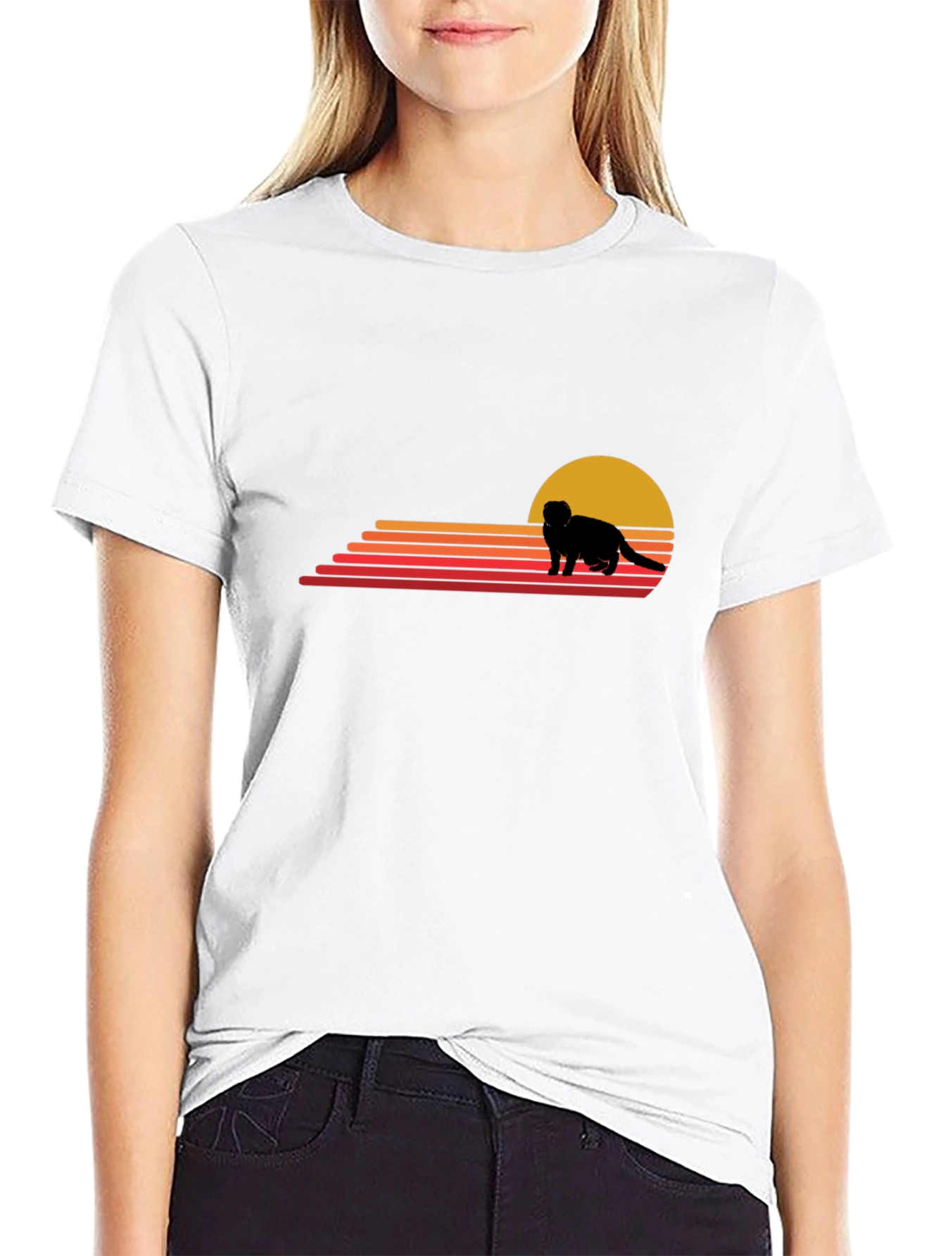 Retro Ferret Sunset Graphic T-Shirt