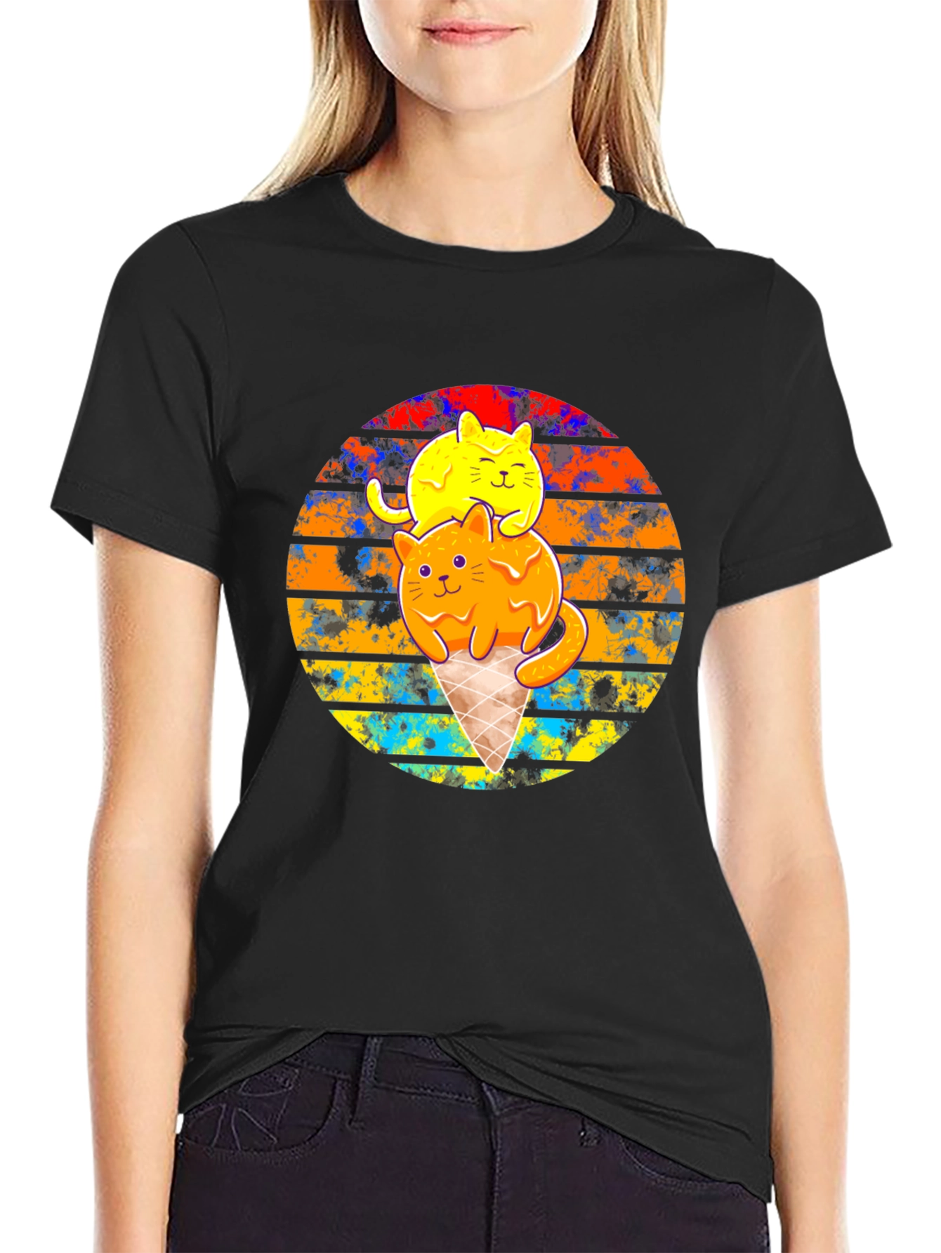 Cool Cats Ice Cream Cone Black T-Shirt