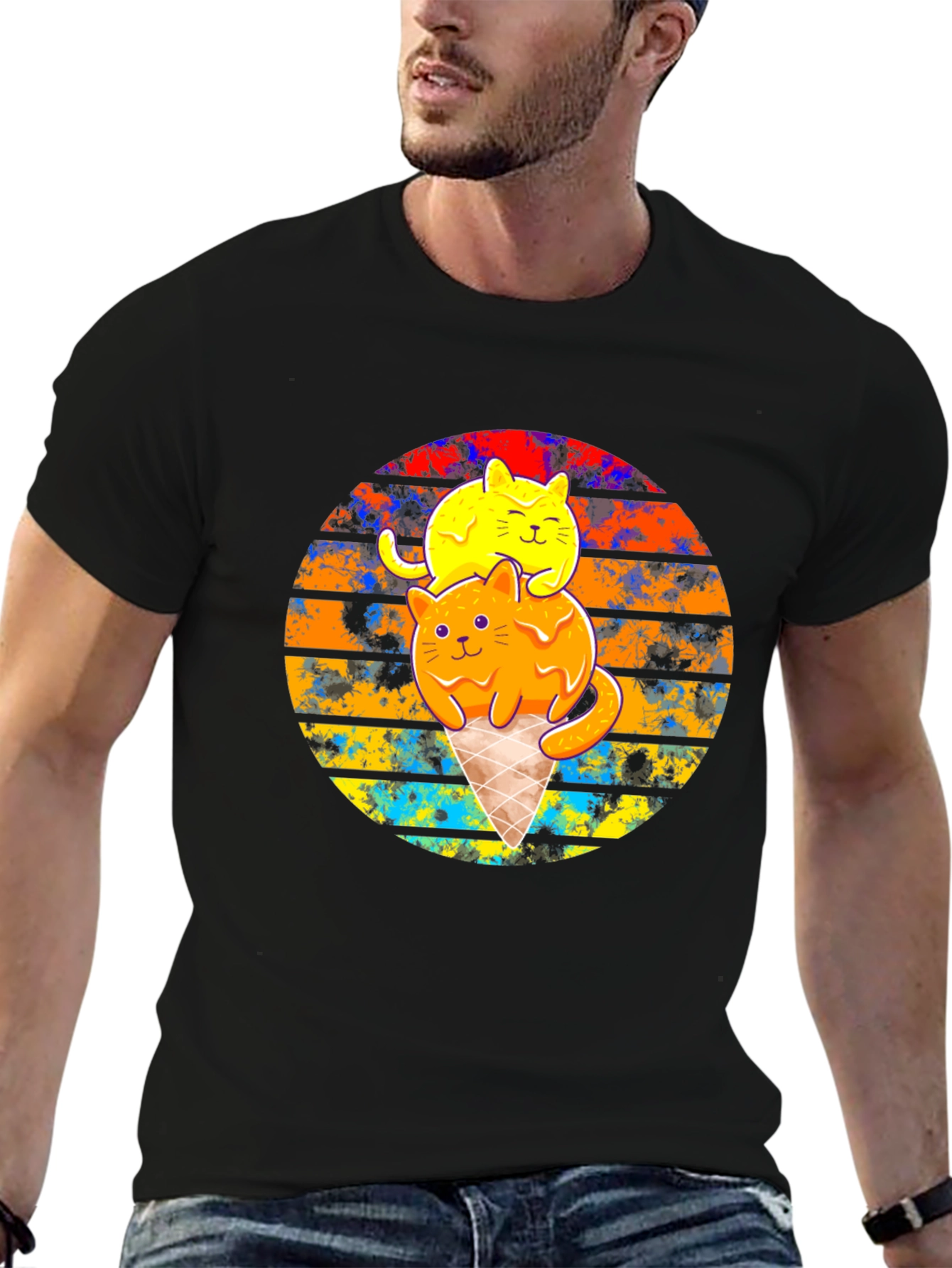 Cool Cats Ice Cream Cone Black T-Shirt