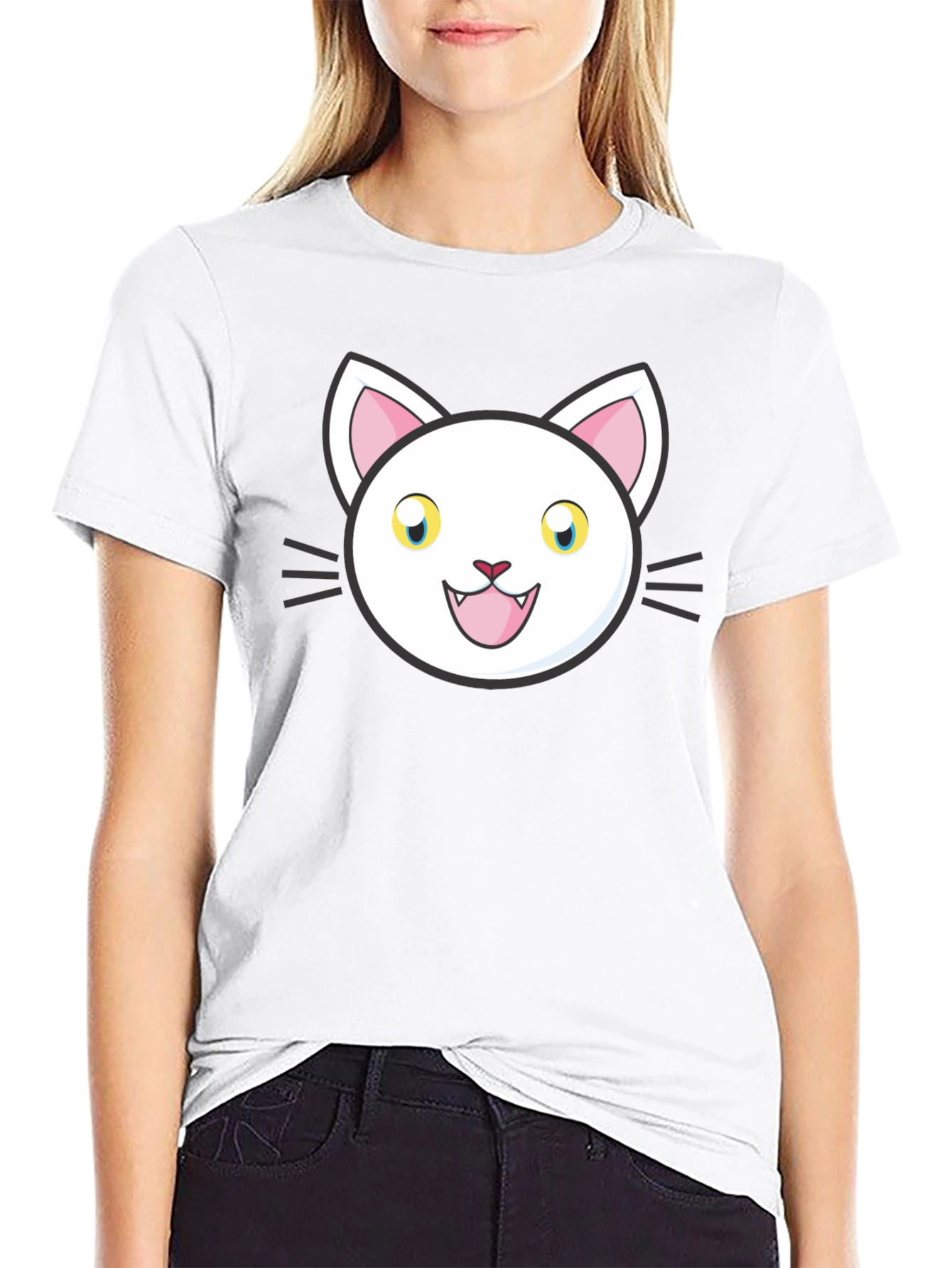 Cartoon Cat Graphic Black T-Shirt