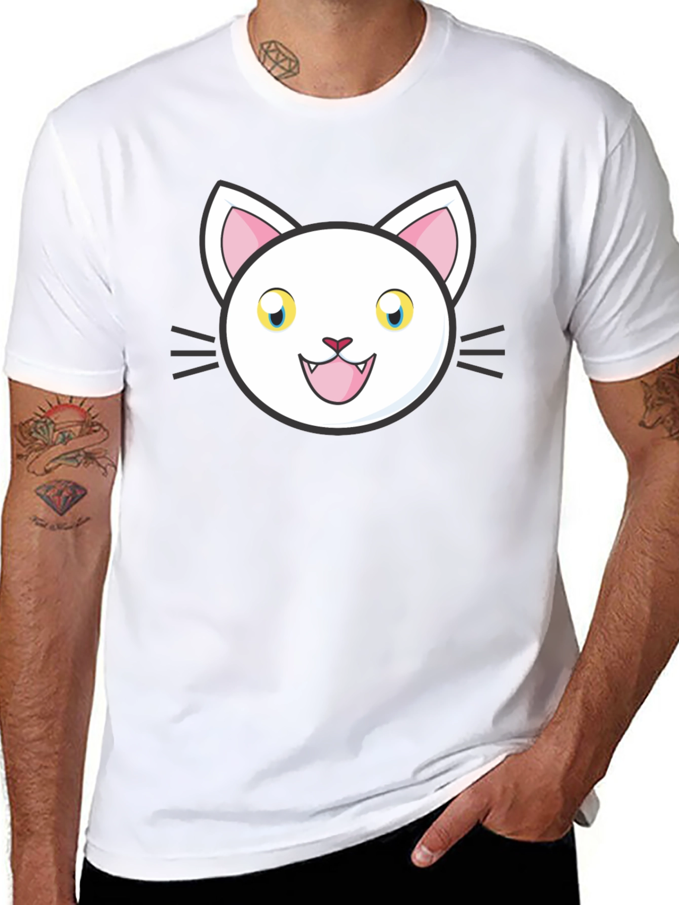 Cartoon Cat Graphic Black T-Shirt