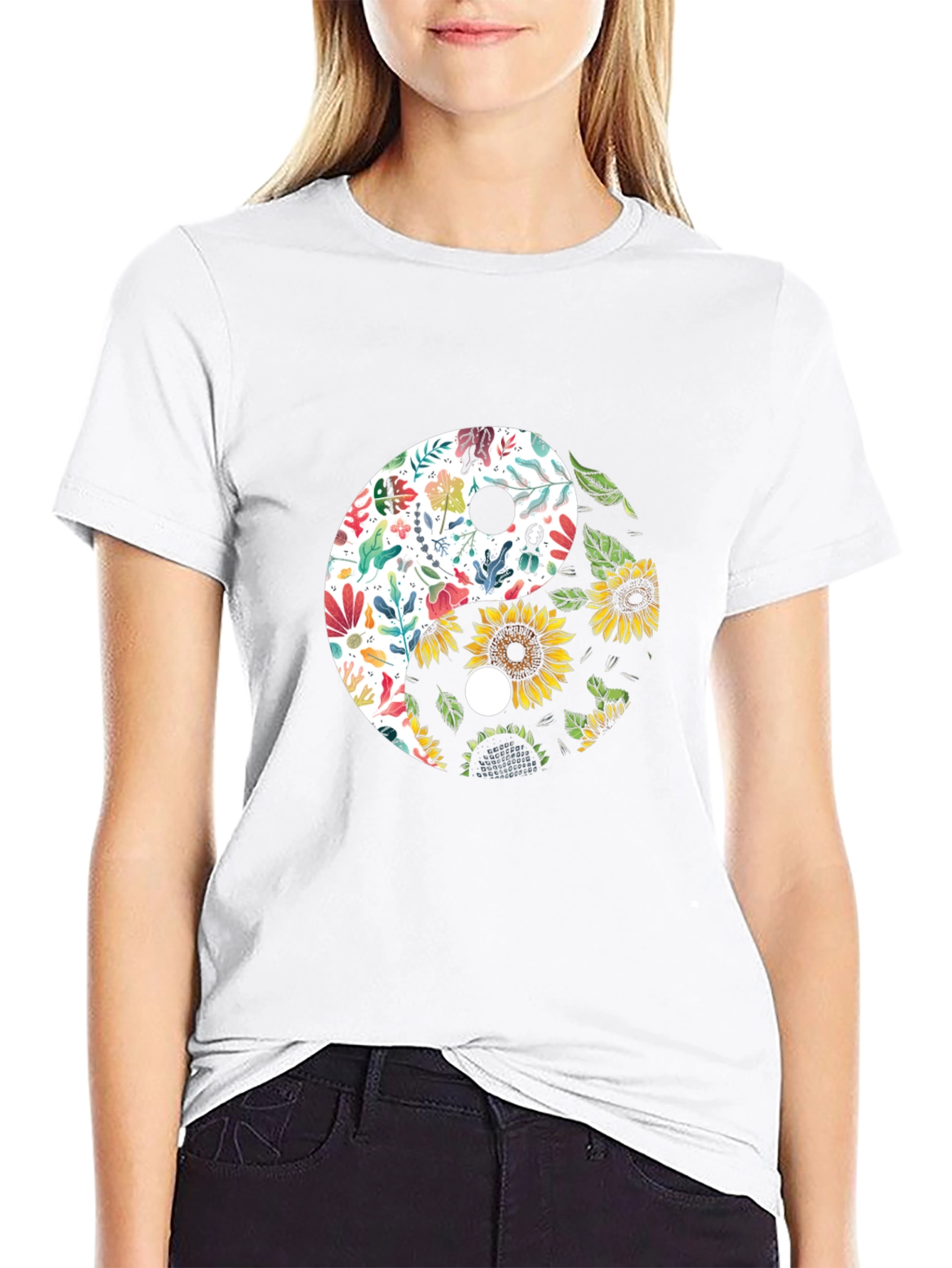 Yin Yang Floral Sunflower Graphic Tee