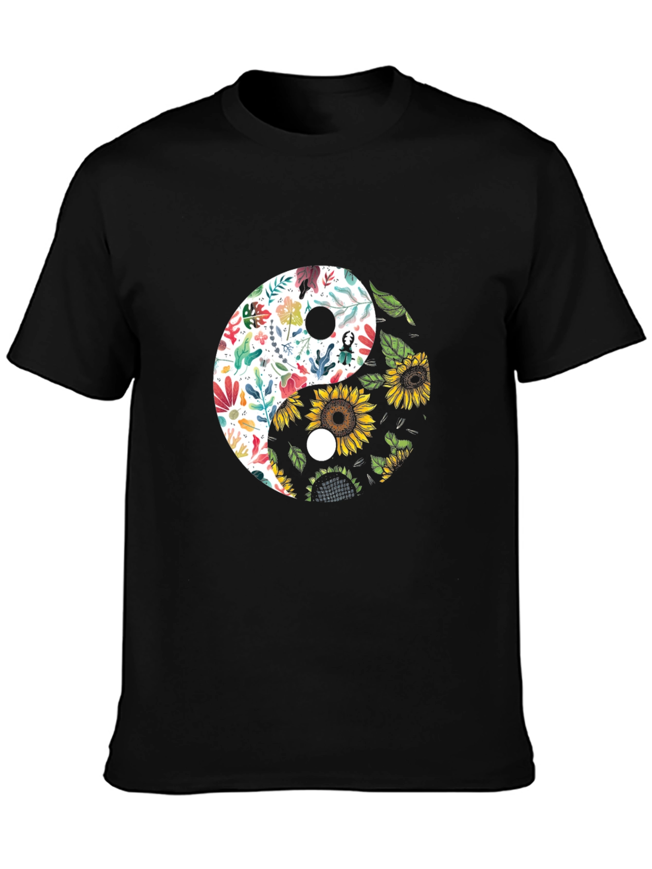 Yin Yang Floral Sunflower Graphic Tee