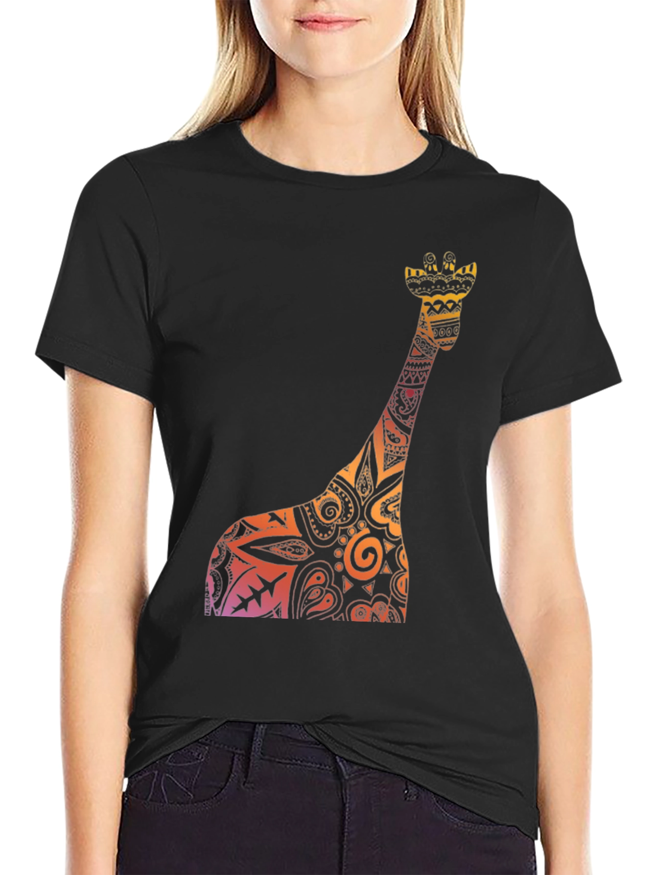 Giraffe Print Black Tee