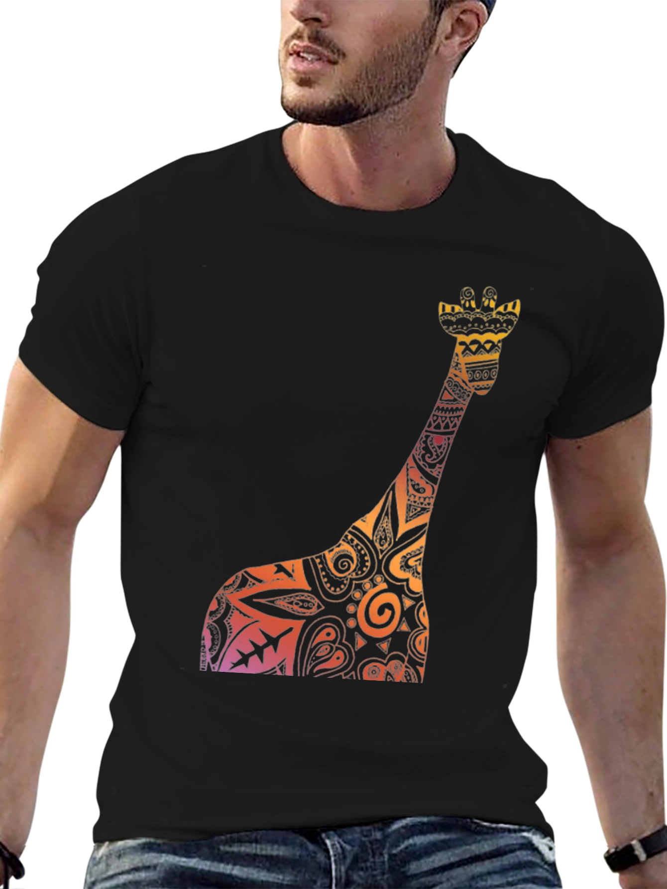 Giraffe Print Black Tee