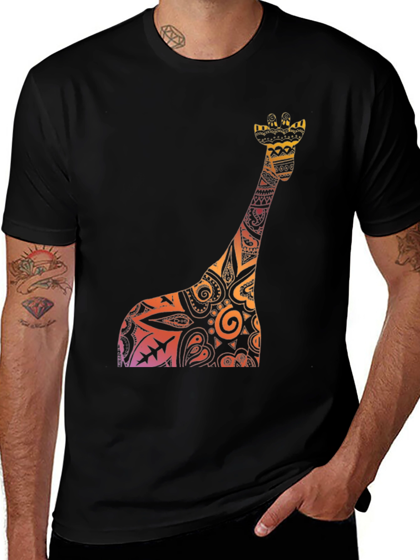 Giraffe Print Black Tee