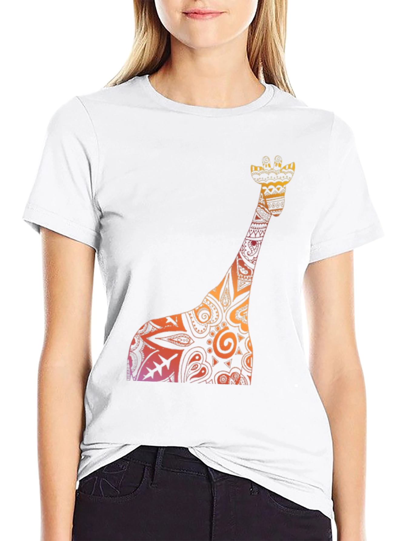 Giraffe Print Black Tee