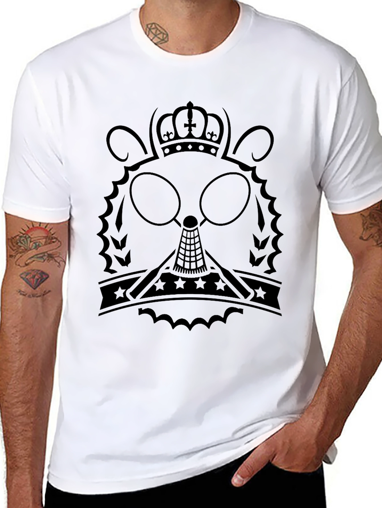 Black T-Shirt with Crowned Character Graphic