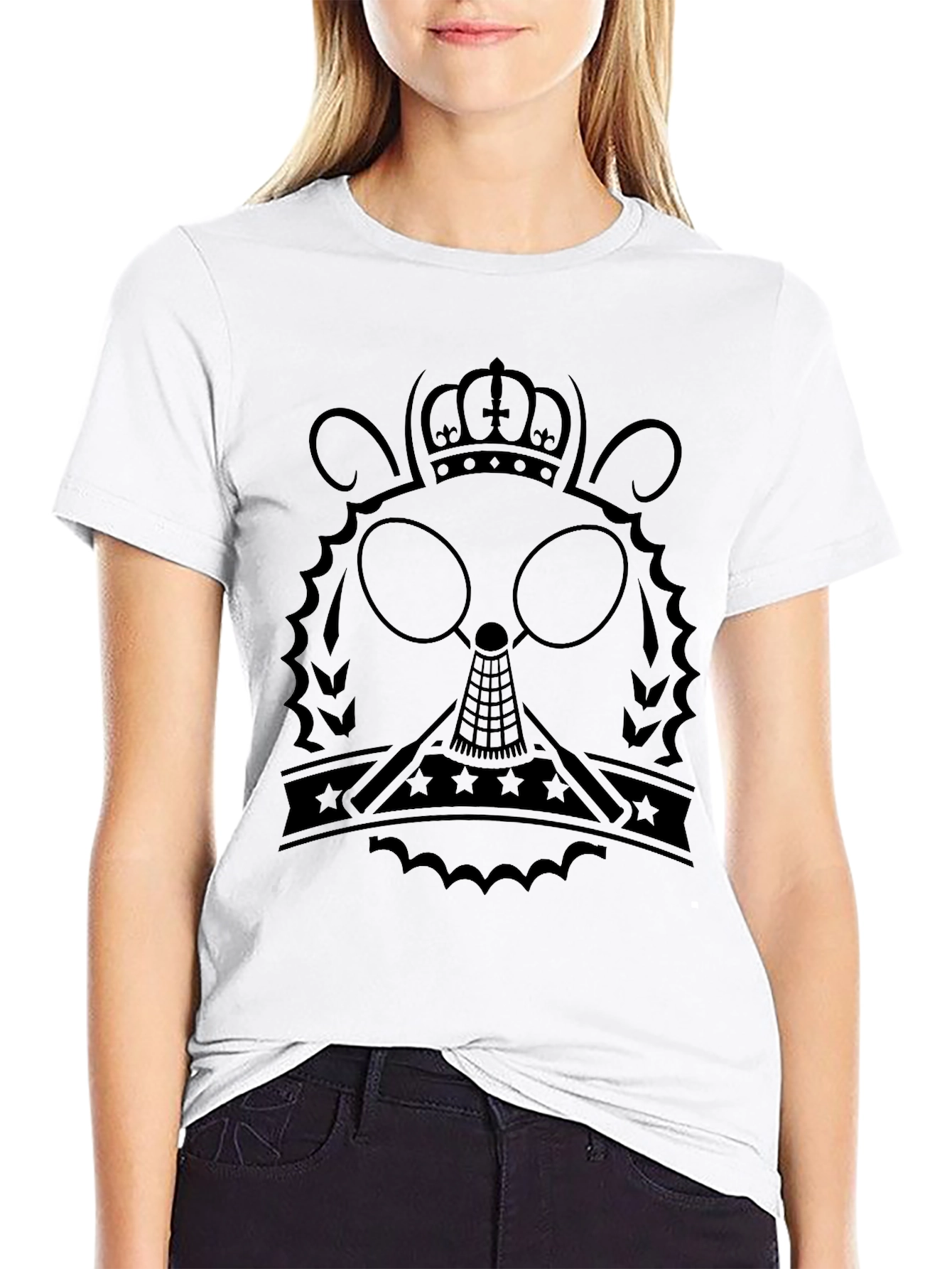 Black T-Shirt with Crowned Character Graphic