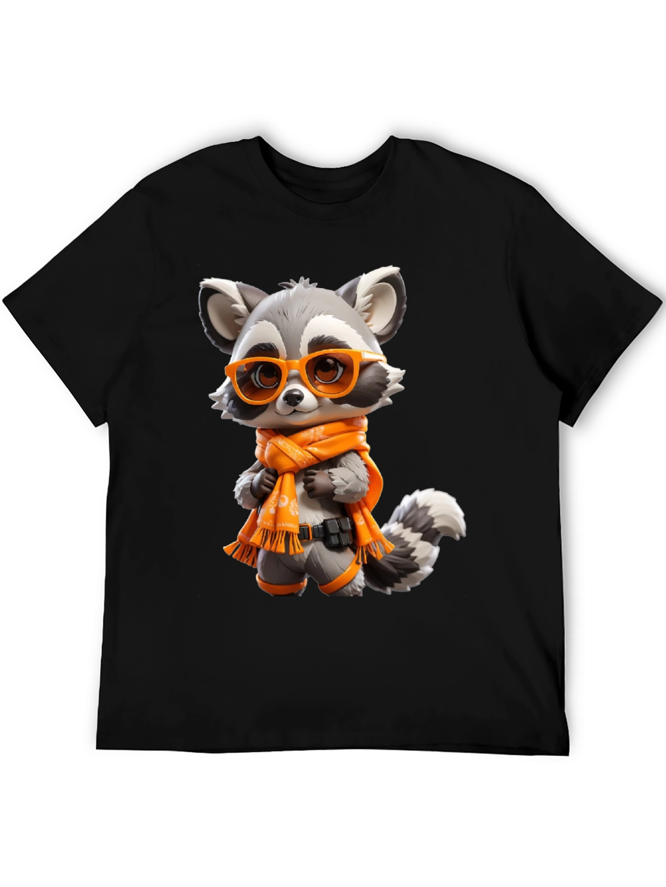 Cartoon Raccoon Graphic Tee - Unisex Black T-Shirt