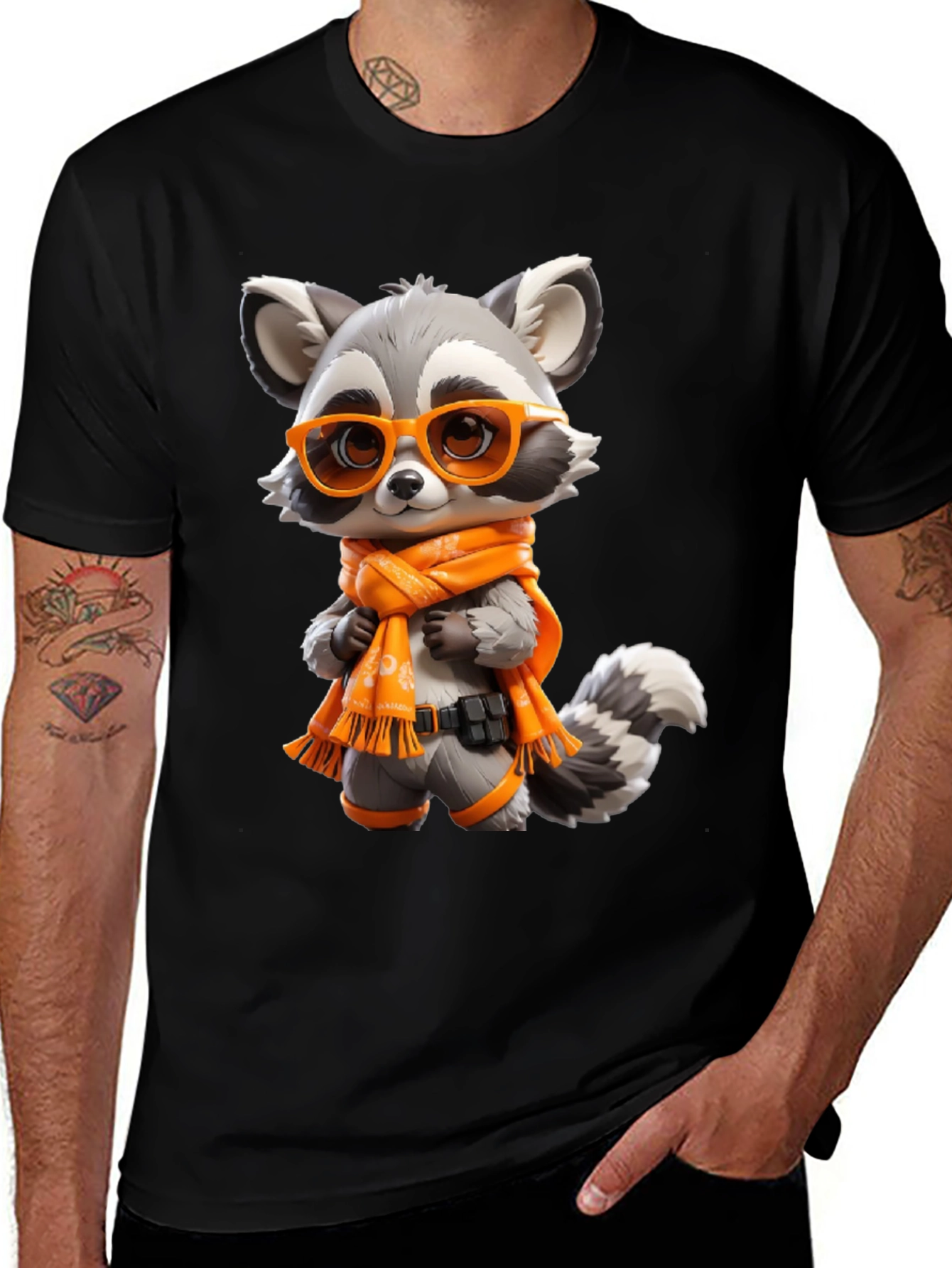 Cartoon Raccoon Graphic Tee - Unisex Black T-Shirt