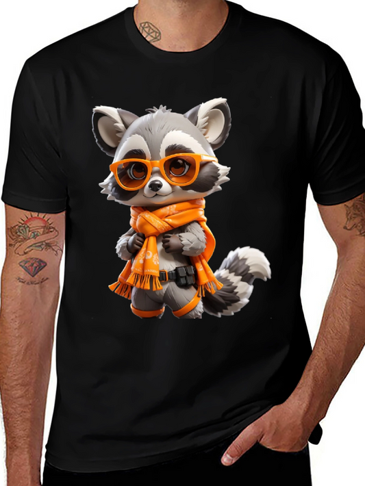 Cartoon Raccoon Graphic Tee - Unisex Black T-Shirt