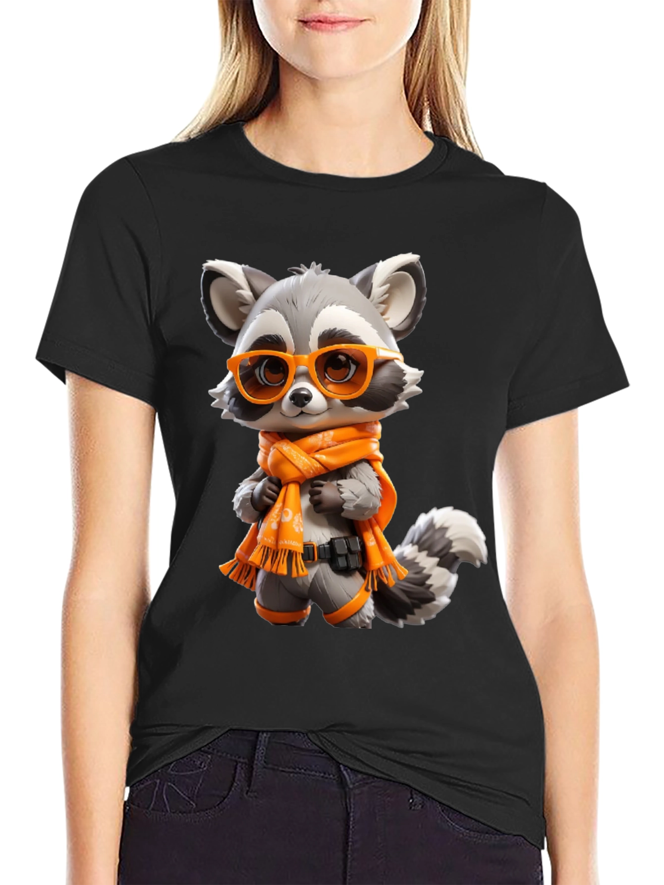 Cartoon Raccoon Graphic Tee - Unisex Black T-Shirt