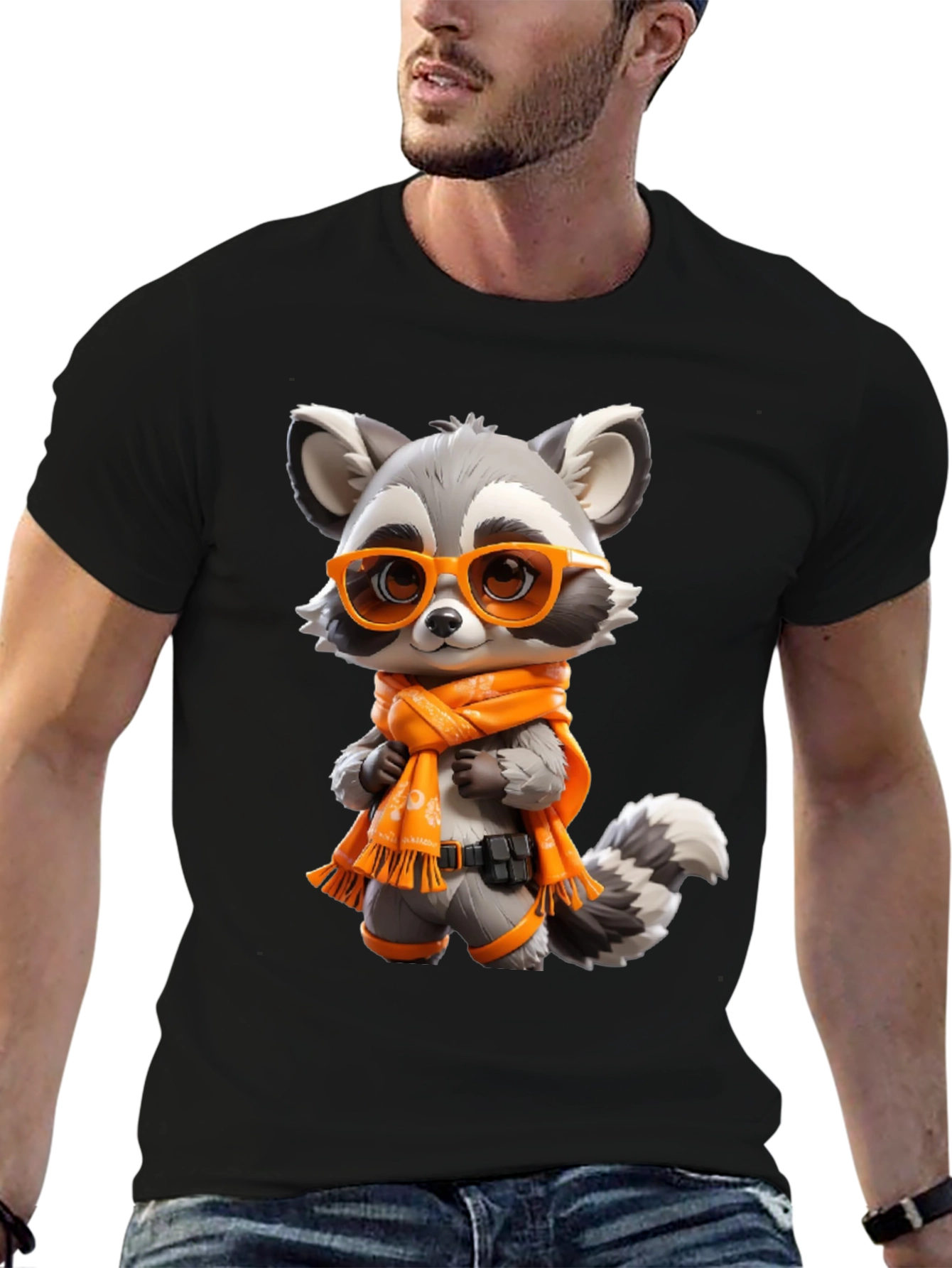 Cartoon Raccoon Graphic Tee - Unisex Black T-Shirt