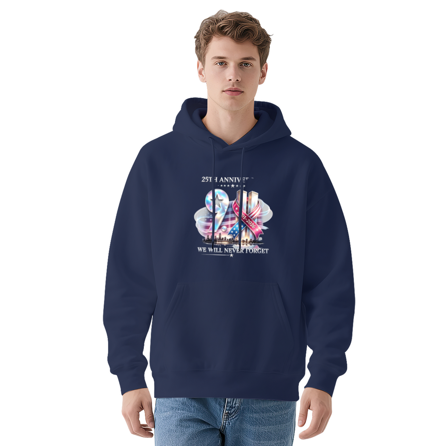 25th Anniversary We Will Never Forget 9/11 Ribbon Memorial Hoodie