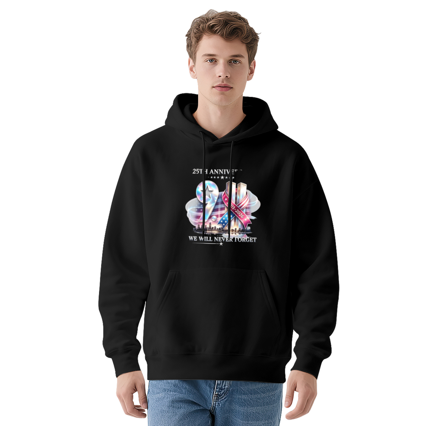 25th Anniversary We Will Never Forget 9/11 Ribbon Memorial Hoodie