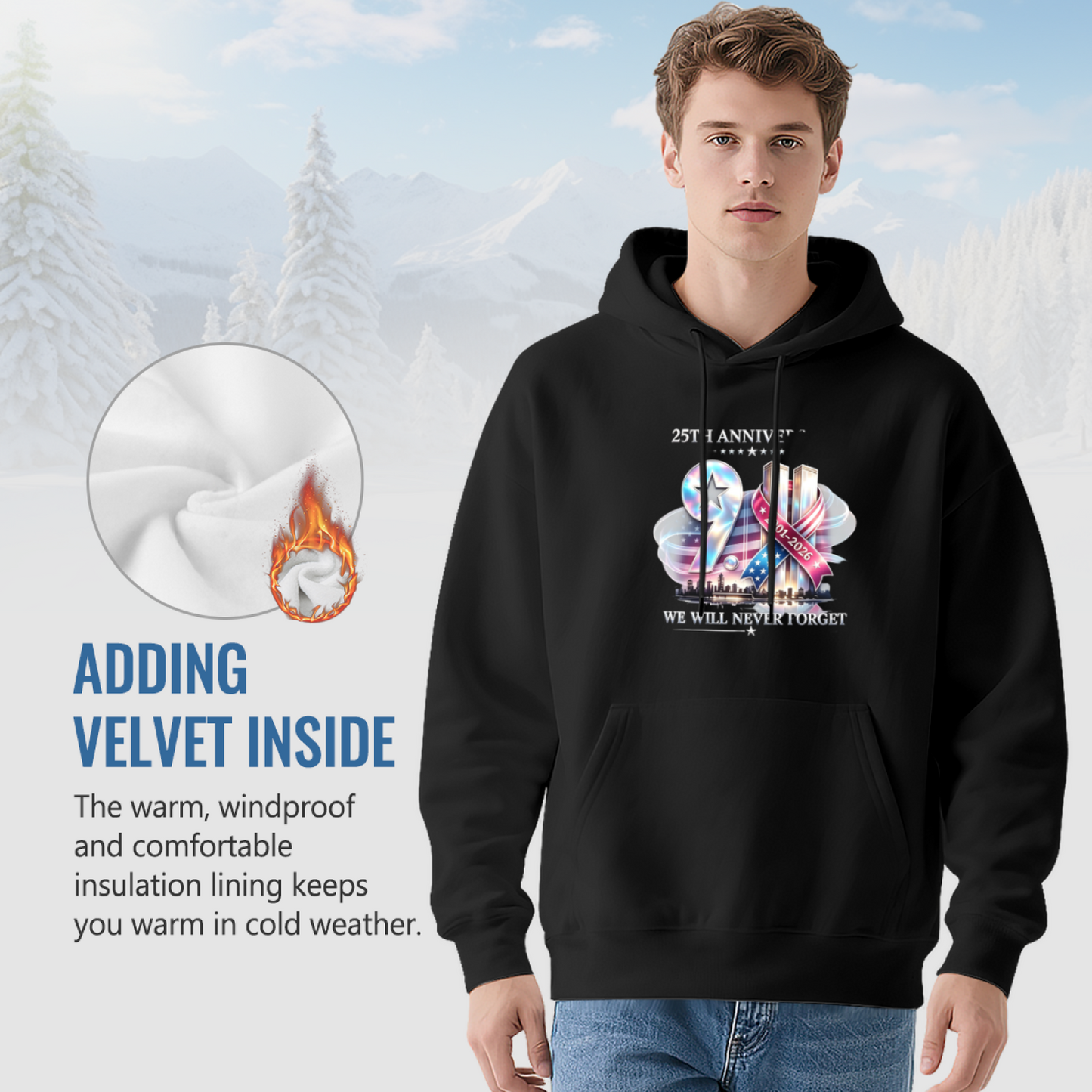 25th Anniversary We Will Never Forget 9/11 Ribbon Memorial Hoodie