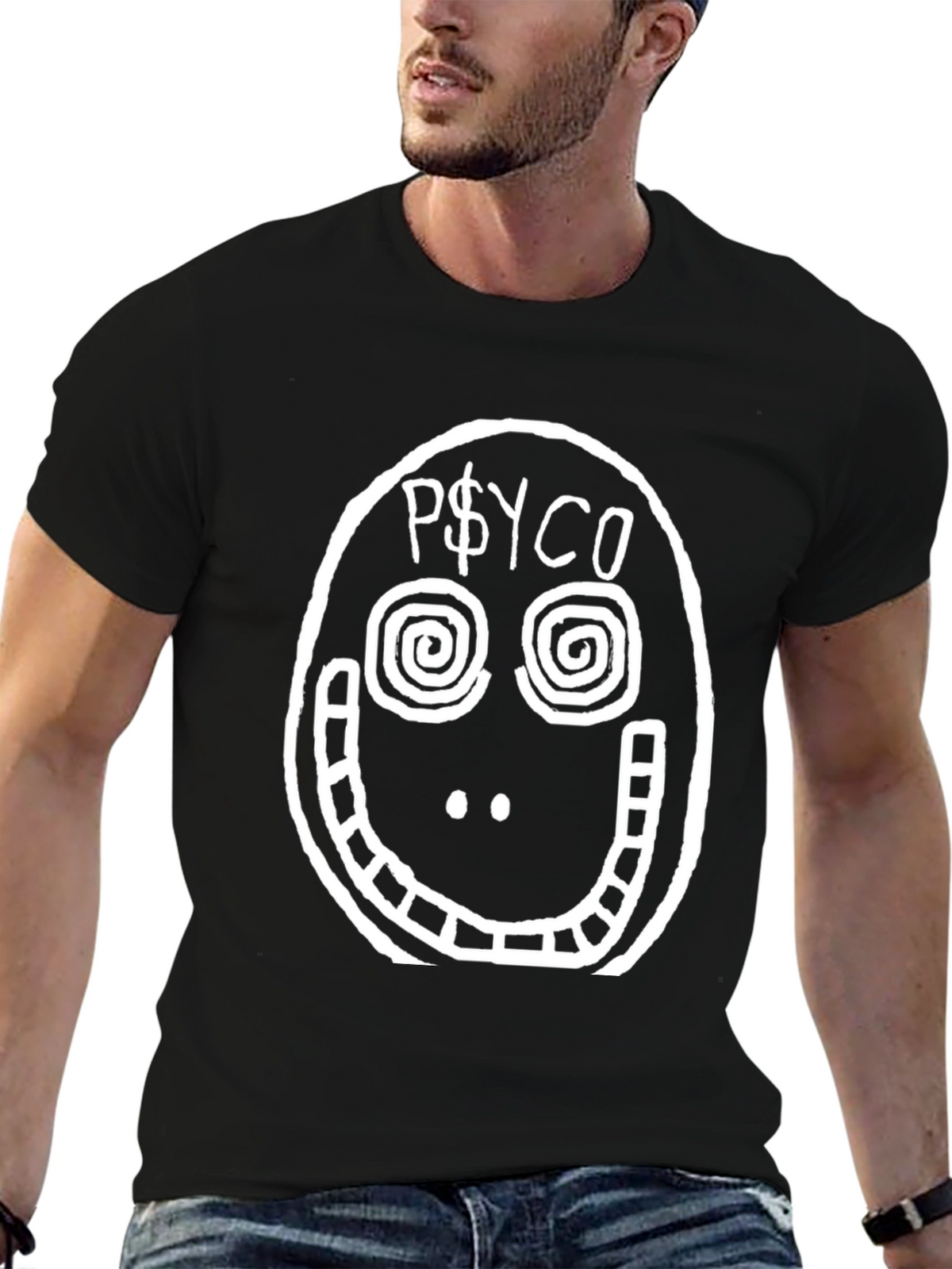 Psyco Face Graphic Print Black T-Shirt
