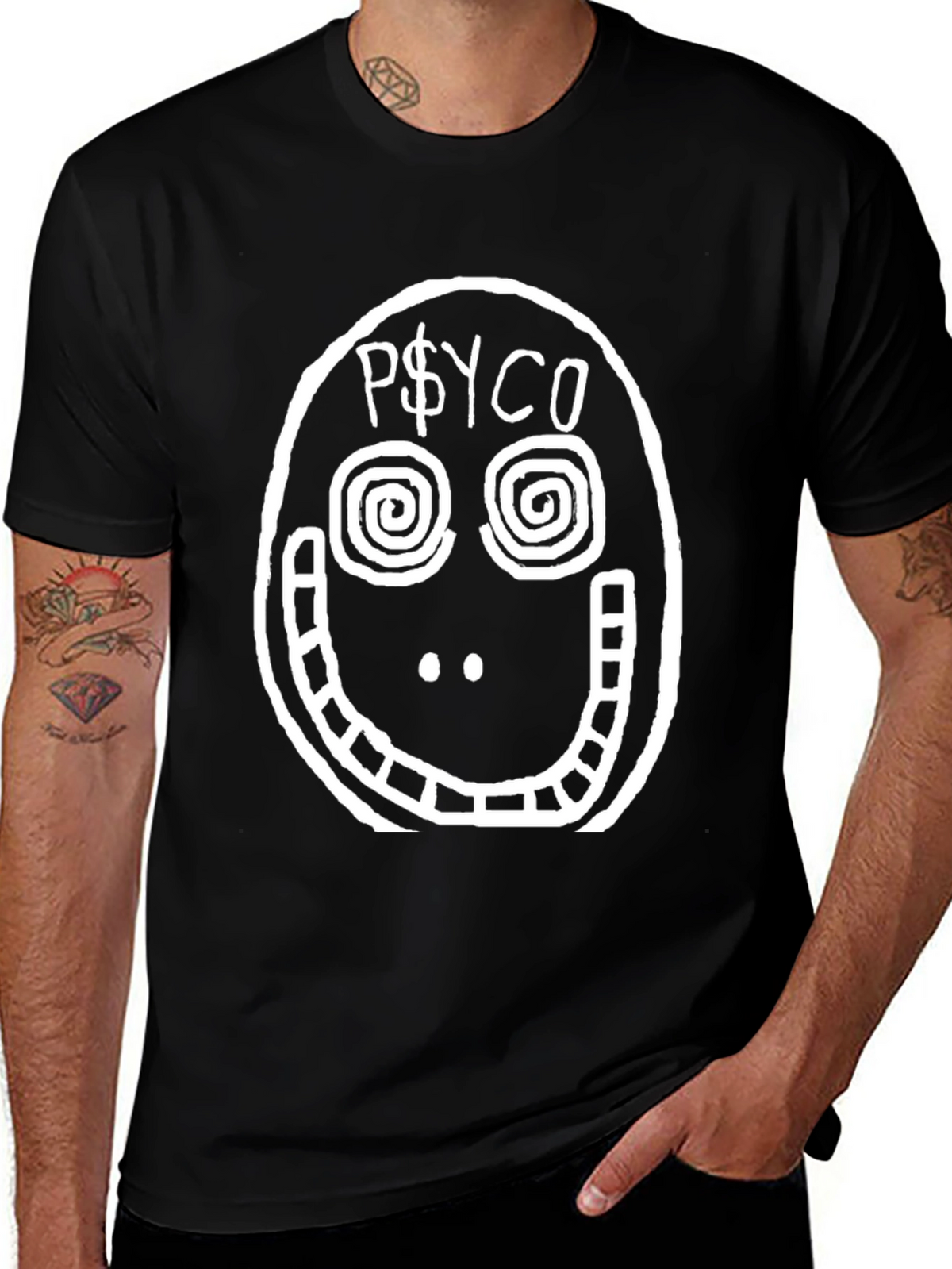 Psyco Face Graphic Print Black T-Shirt