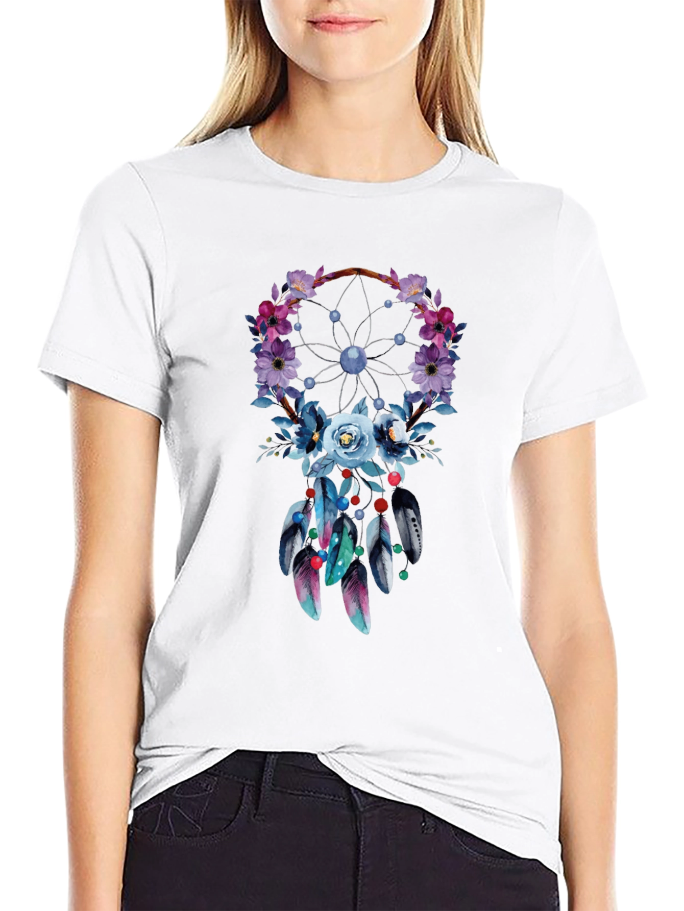 Floral Dreamcatcher Graphic Tee - Stylish Comfort